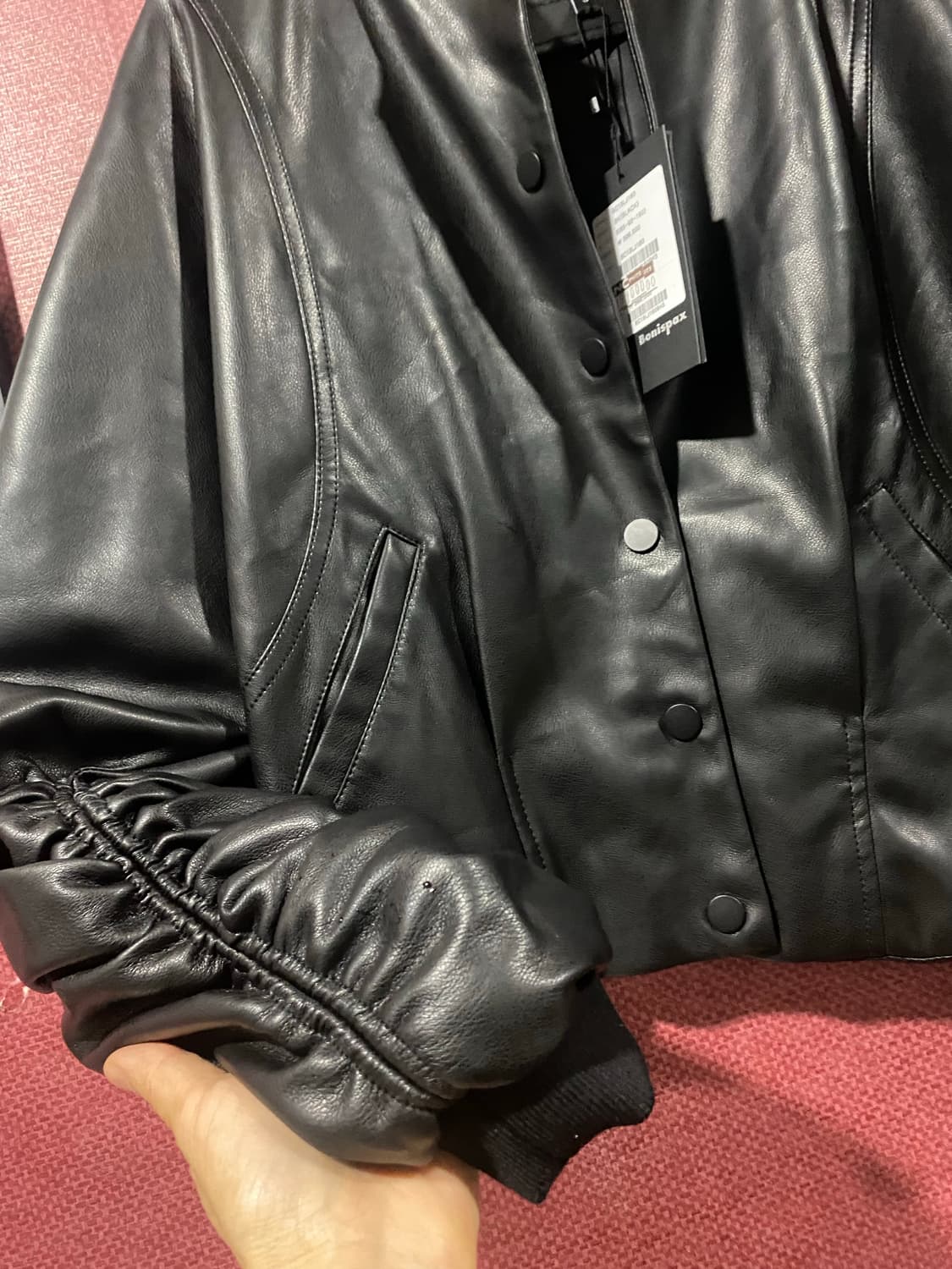 Bonispax 블랙 레더 봄버 자켓  상품이미지1