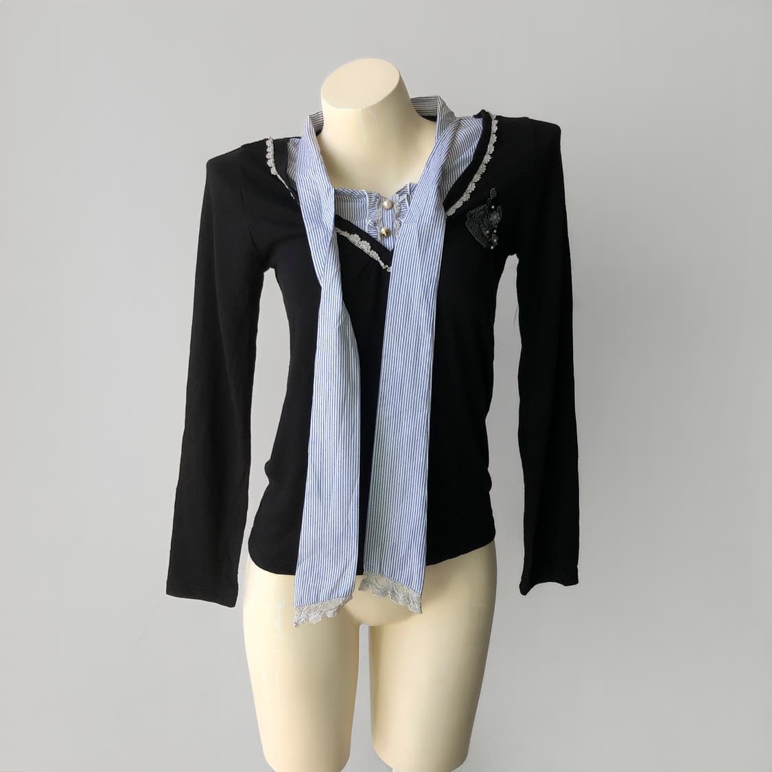 악시즈팜 레이어드 리본 셔츠 니트 상품이미지1