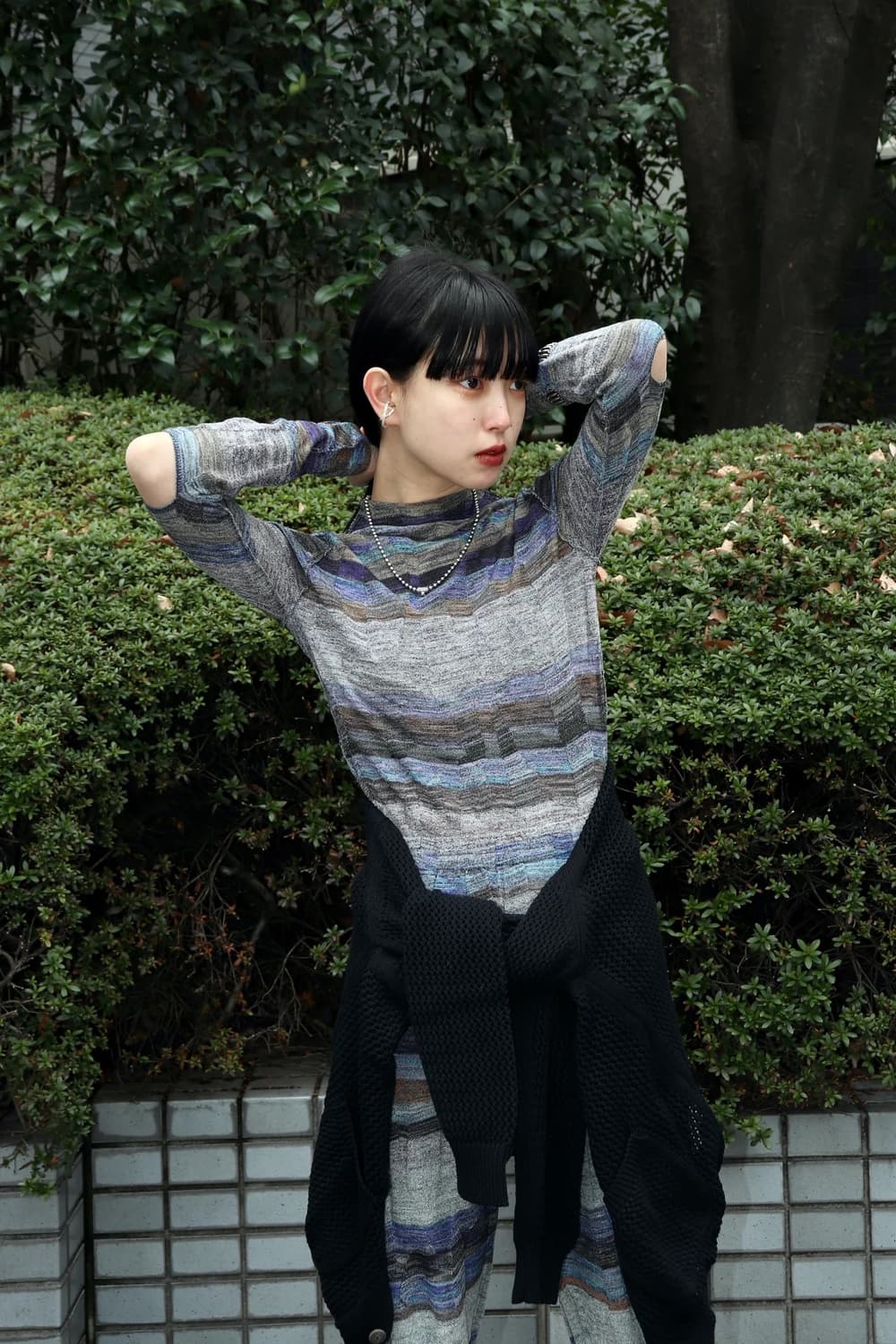 퍼버즈 Wave Border Knit Top 블루 상품이미지3