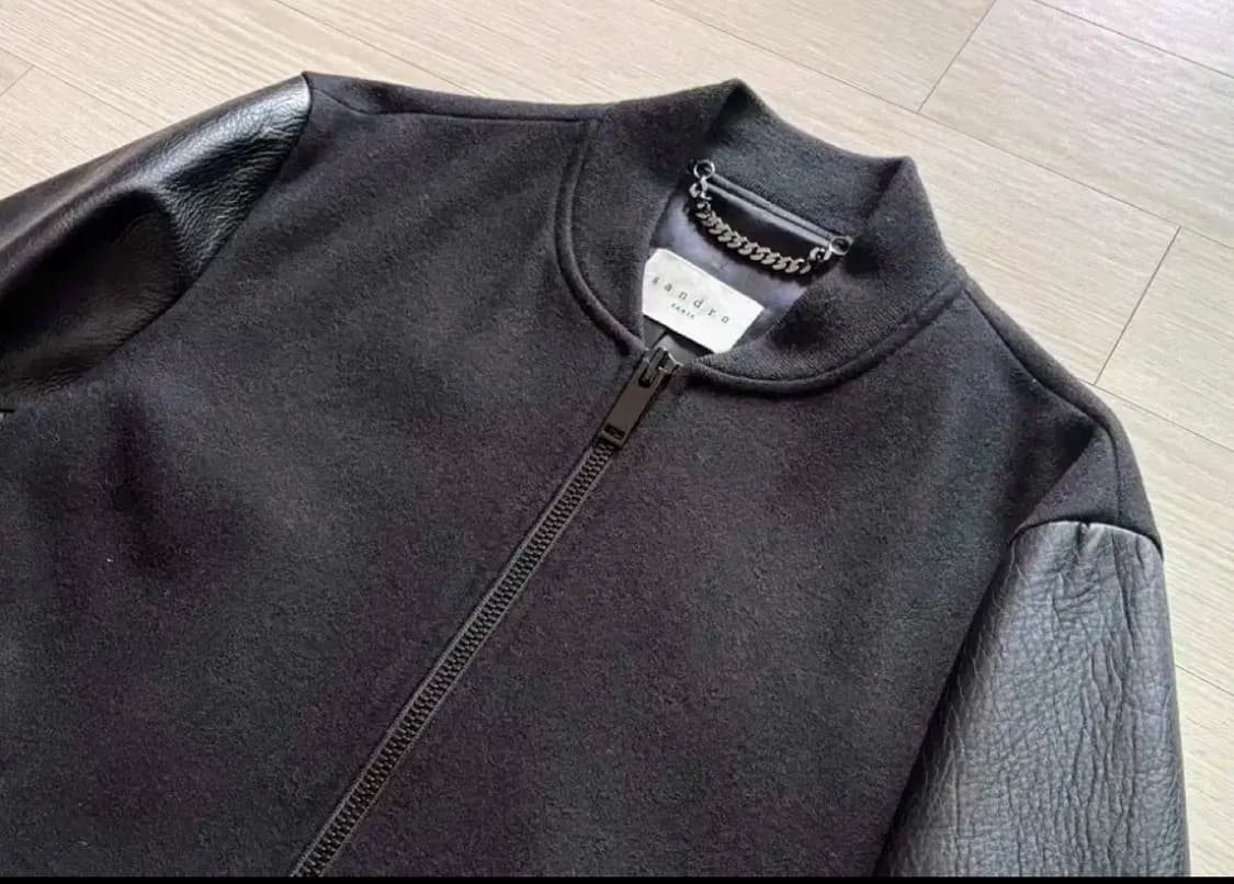 정품 산드로 가죽 소매 바시티 자켓-M 상품이미지1