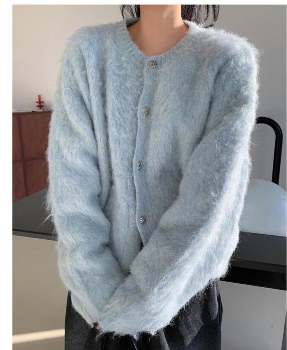 남녀공용 울 헤어리 하늘색 가디건 상품이미지2