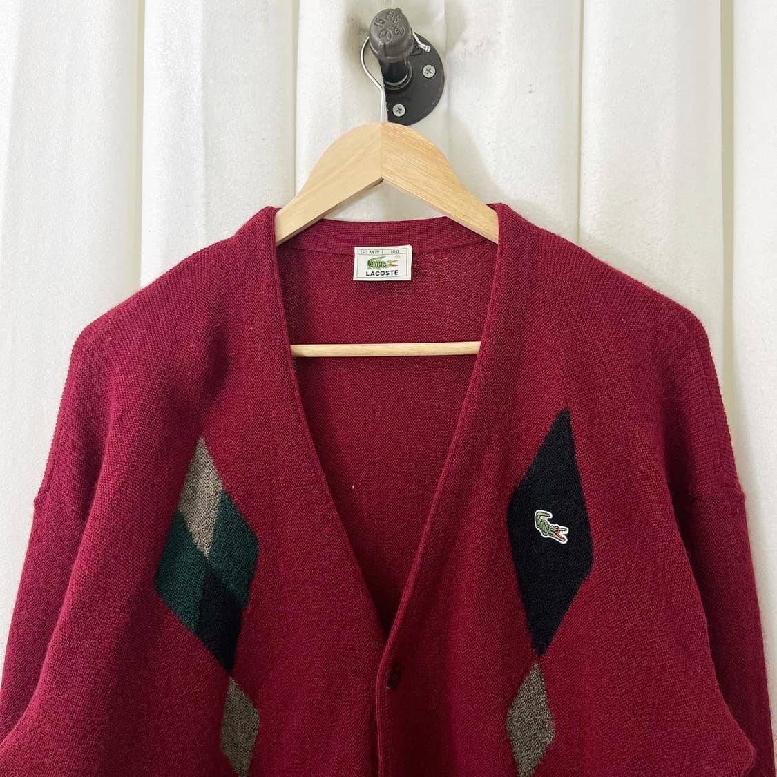 라코스테 레드 패턴 모 브이넥 가디건 상품이미지2