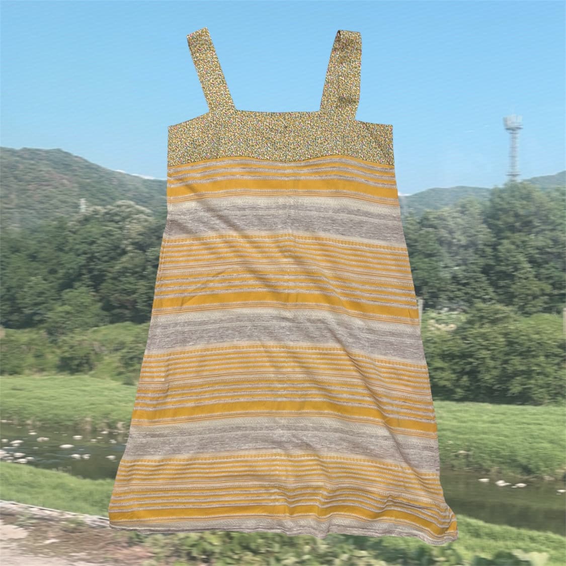 하구미 잔꽃 스트라이프 나시 원피스 상품이미지2
