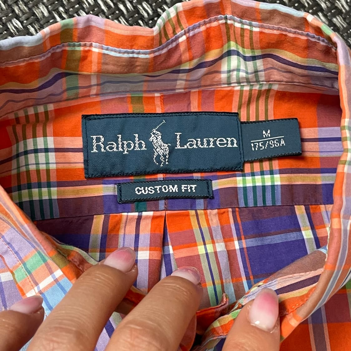 폴로랄프로렌 오렌지블루 체크 커스텀핏 반팔셔츠 M 상품이미지4