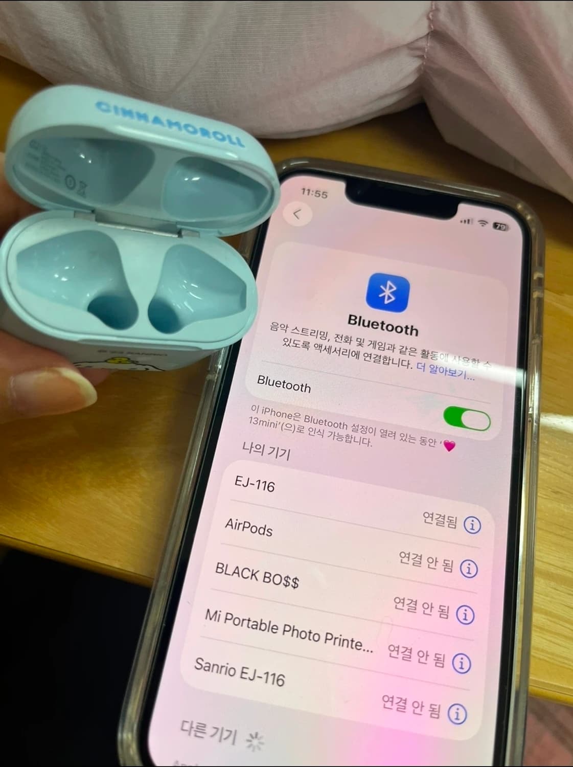 미니소 산리오 블루투스 무선이어폰 시나모롤/쿠로미 상품이미지5