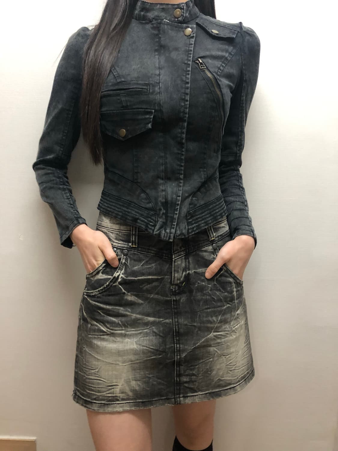 빈티지 블랙 펑크 데님 자켓 상품이미지5