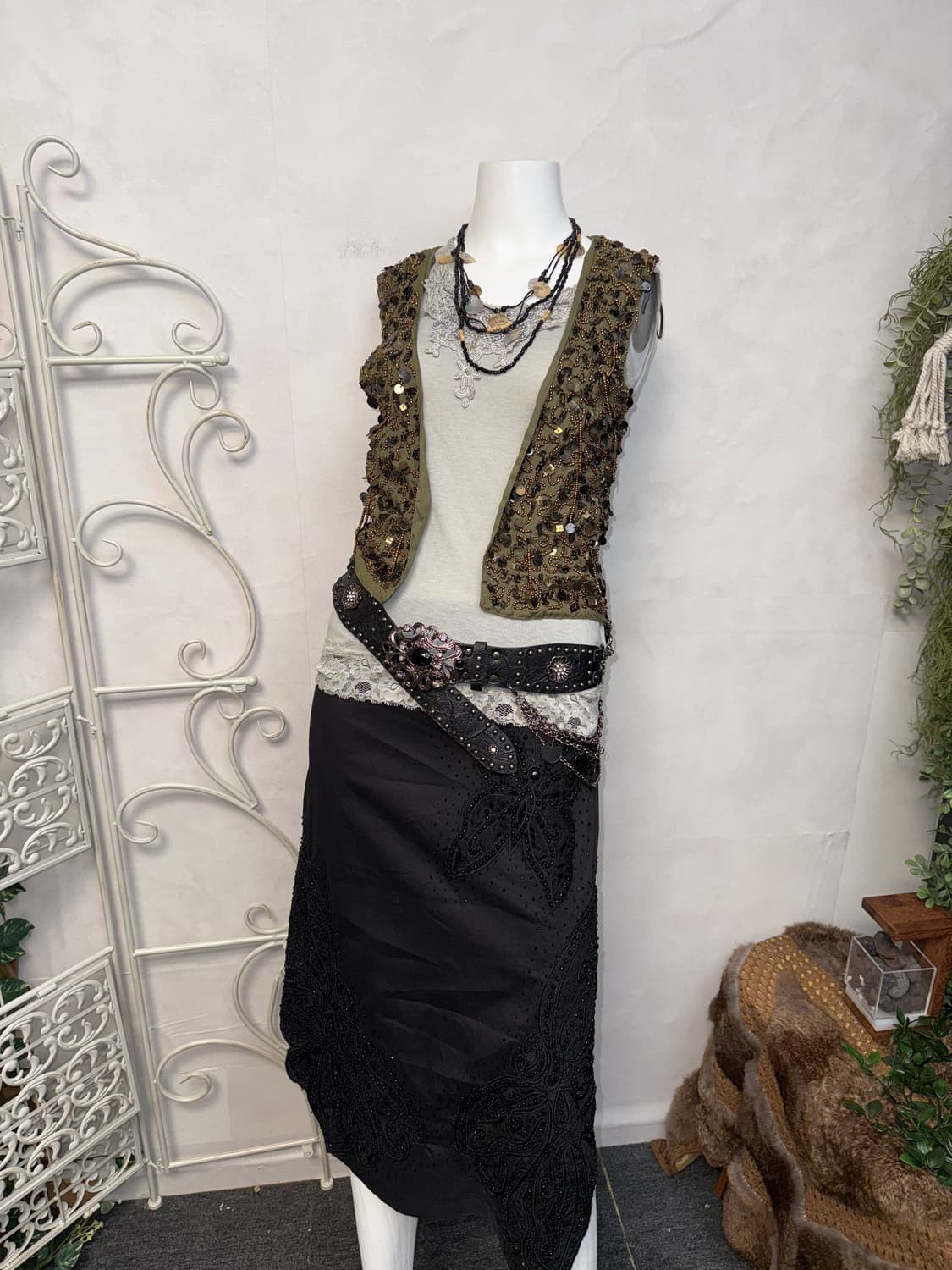 Khaki brown oriental fairy beads vest 상품이미지2