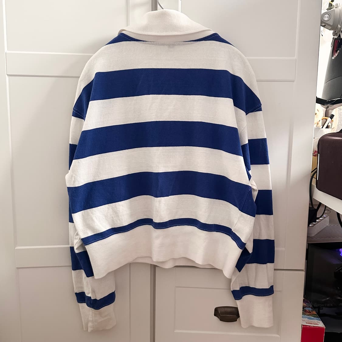 벤시몽 럭비티 스트라이프 크롭 하프 집업 블루 상품이미지4