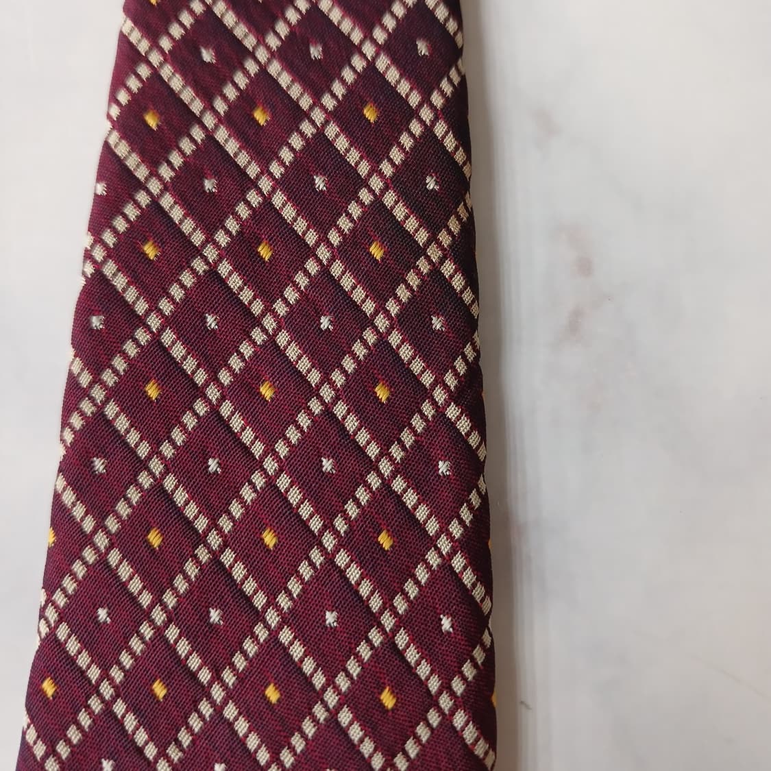 아쿠아스큐텀 실크 와인 기하 패턴 넥타이 9.4cm A등급 A19881
 상품이미지7