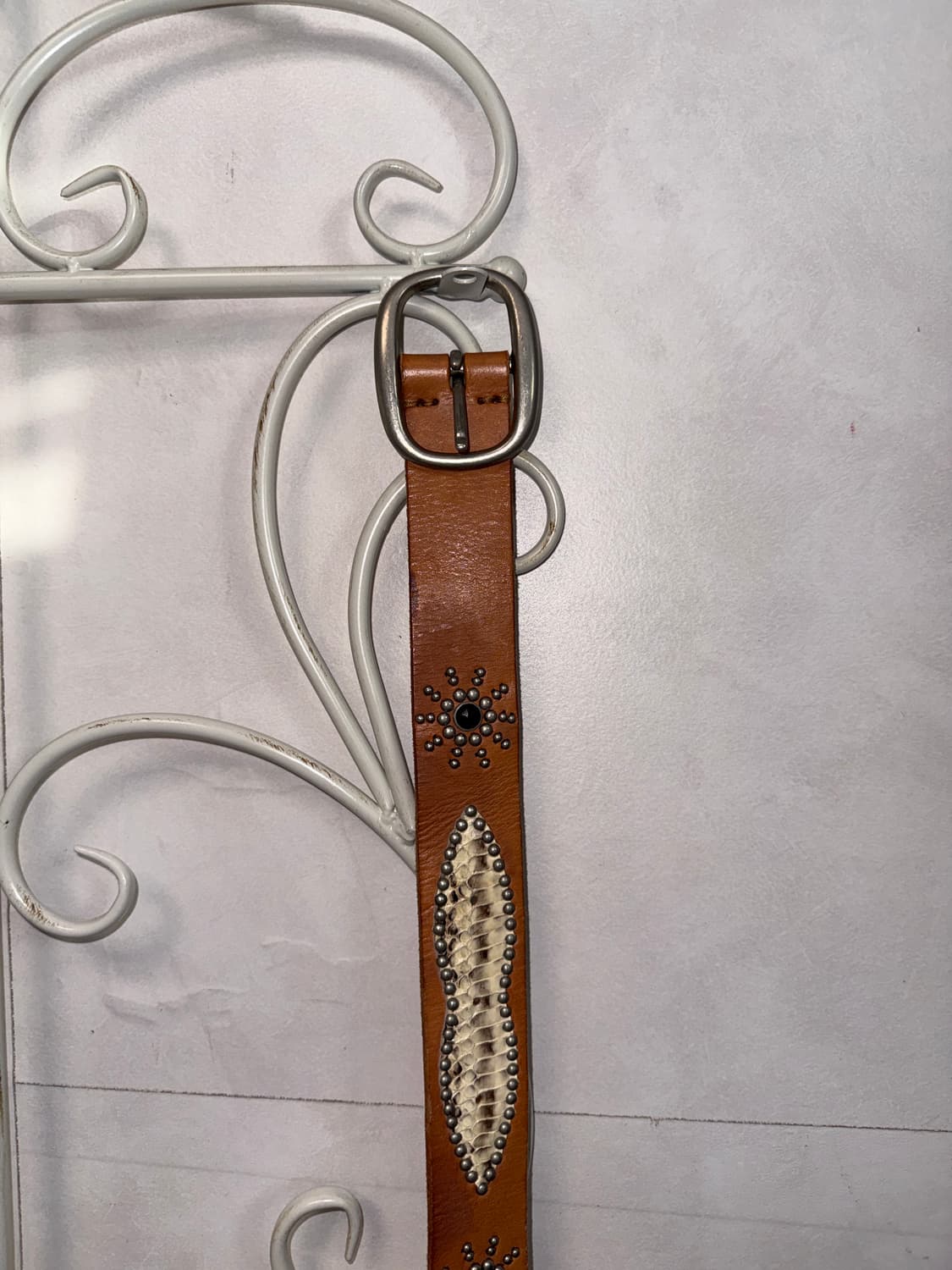 Brown western stud python leather belt 상품이미지5