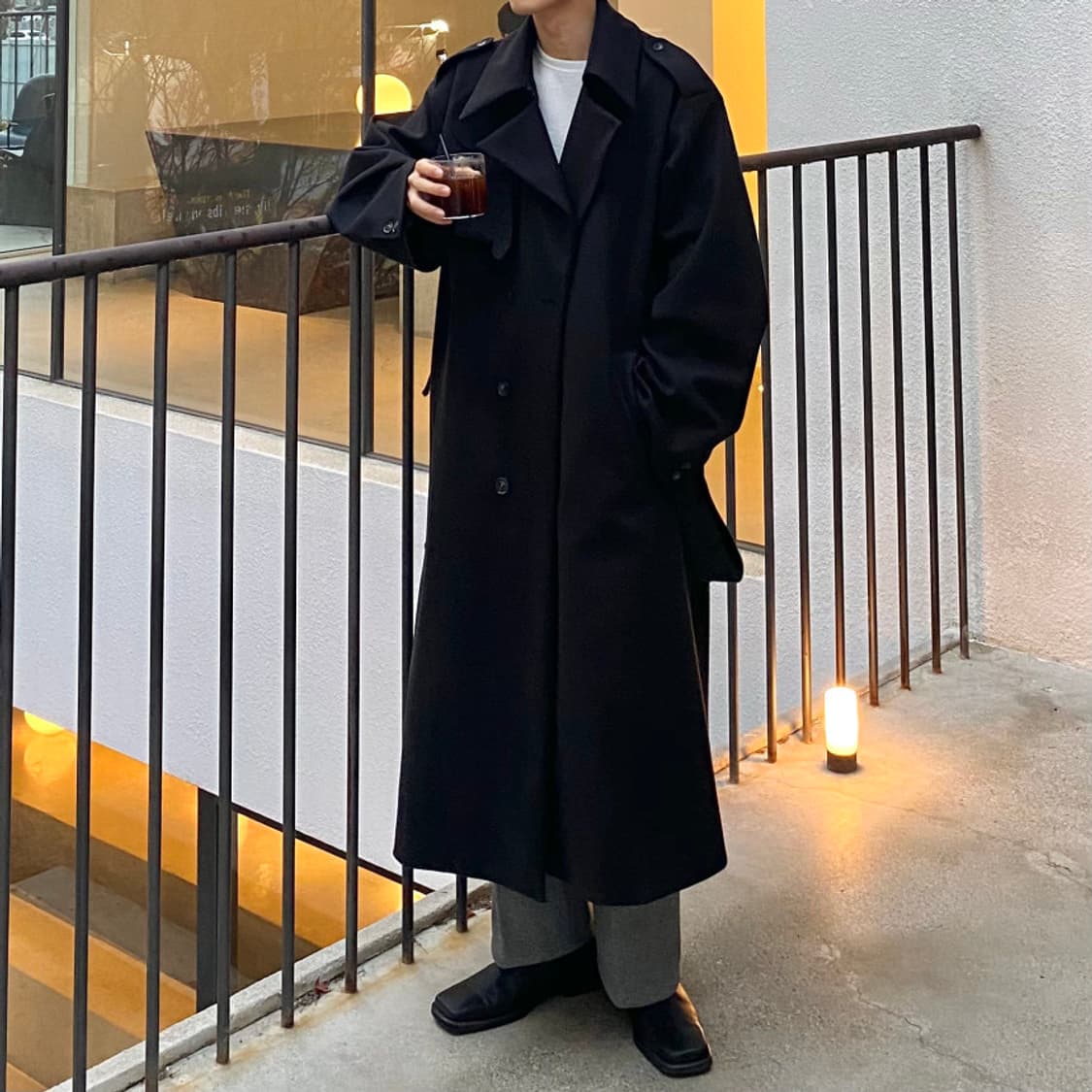 센트마켓 하이넥 로브 트렌치코트 BLACK 상품이미지5