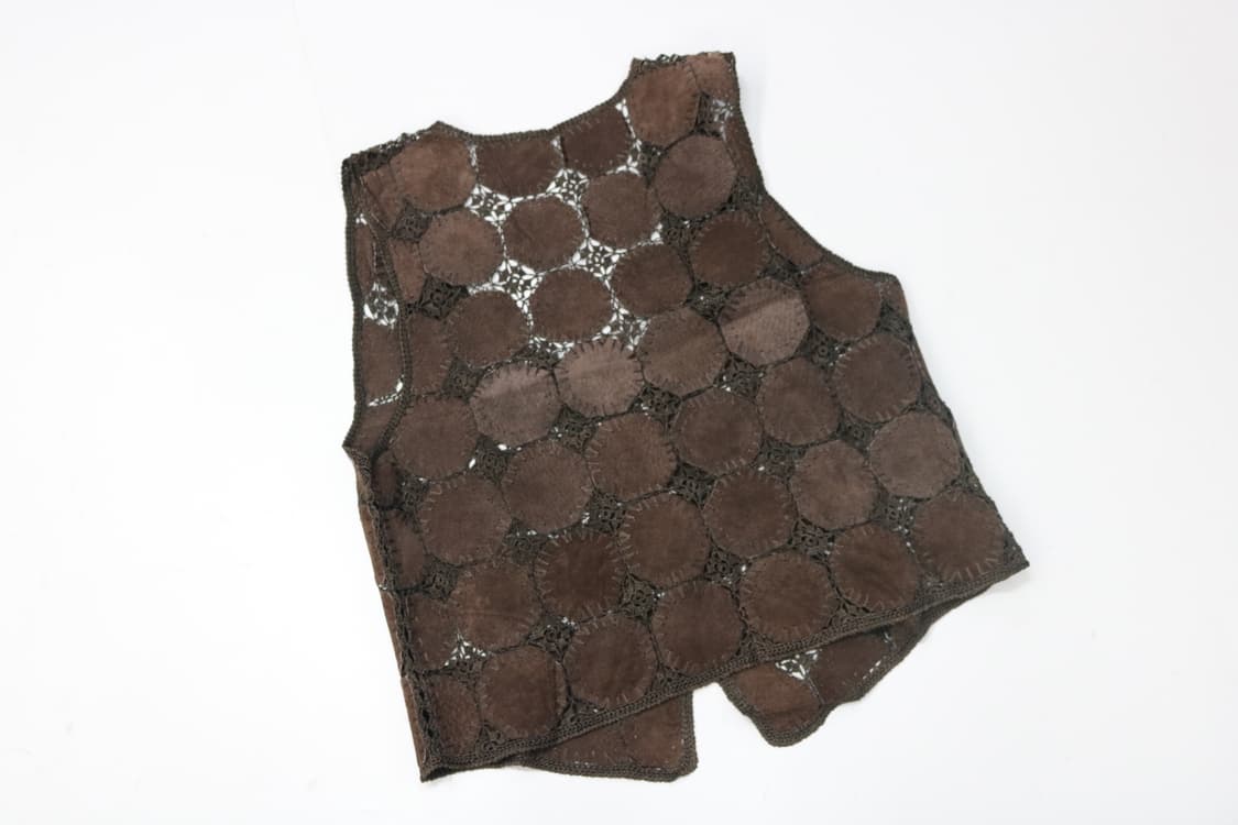 Caldcattle 빈티지 브라운 패치워크 리얼 레더 크로쉐 베스트 상품이미지8