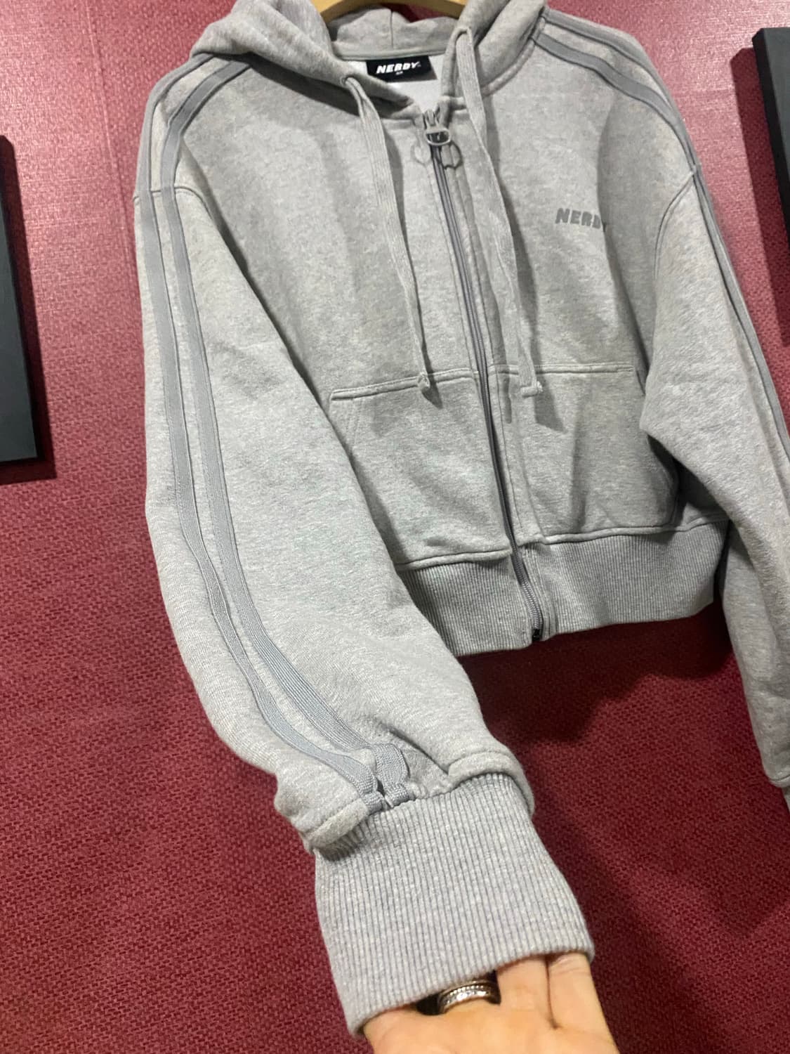 널디 크롭 후드집업 XS 멜란지 그레이 상품이미지5