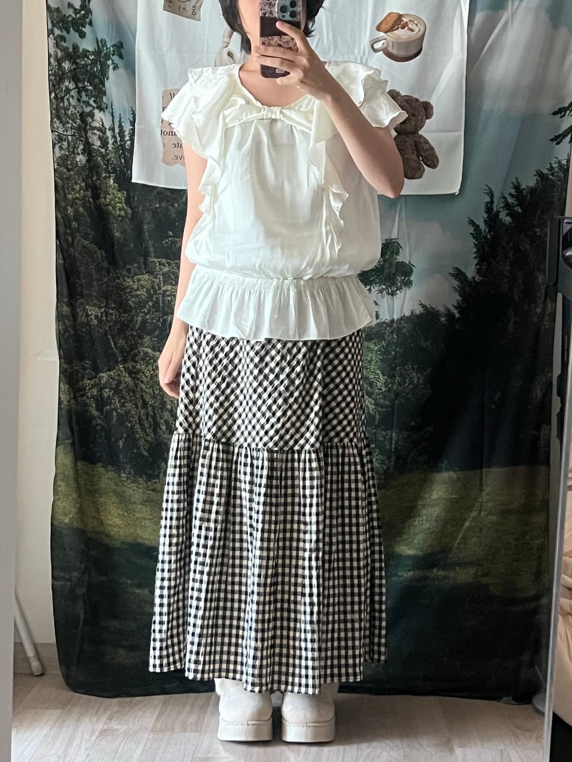 frill ribbon blouse, gingham tiered long 상품이미지1