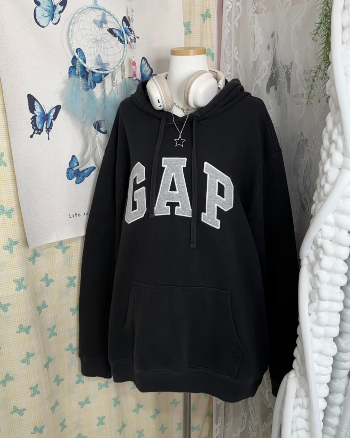 갭 블랙 오버핏 후드 티셔츠  상품이미지6