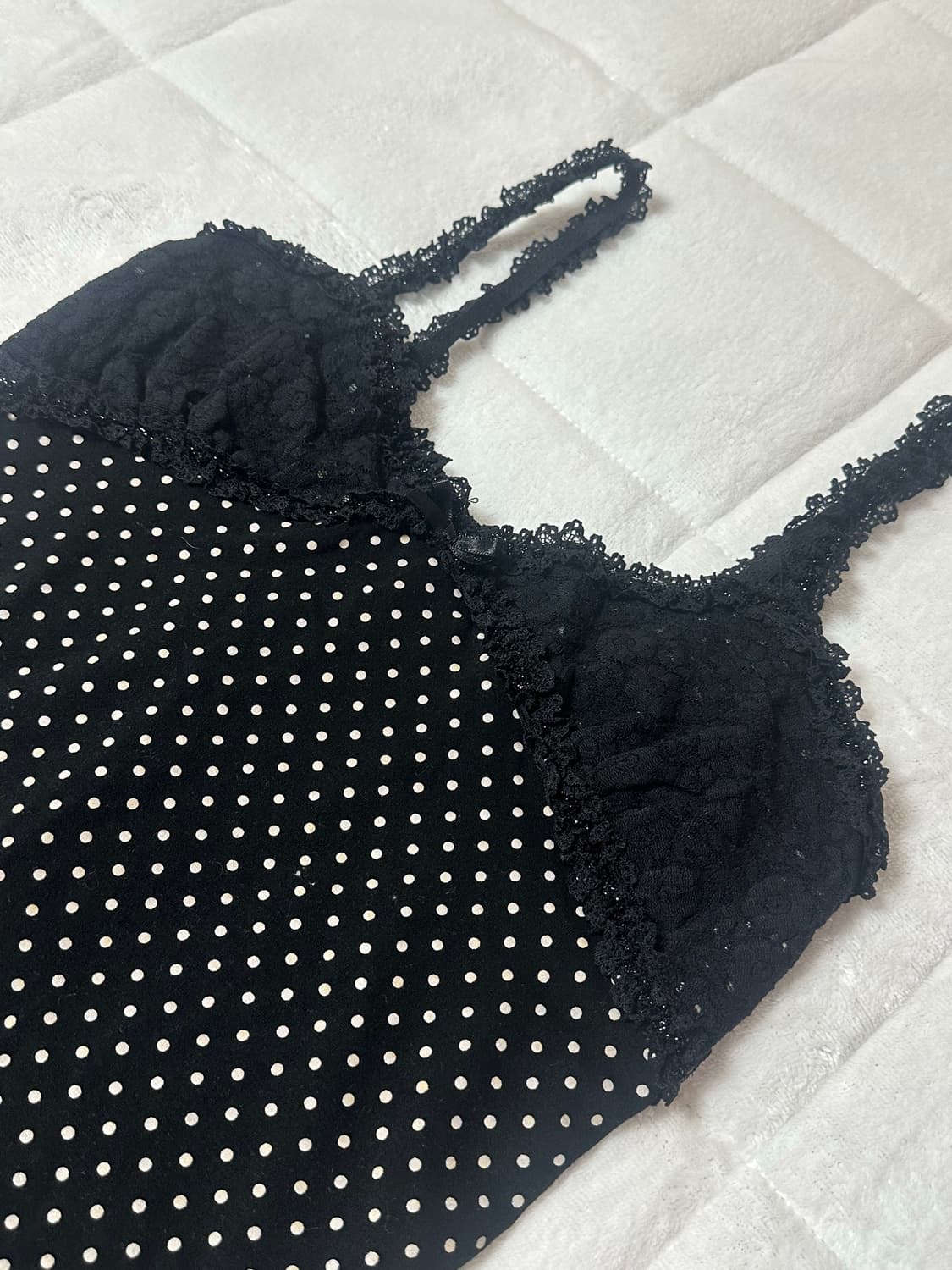 빈티지 블랙 도트 땡땡이 레이스 슬리브리스 나시 리즈리사 갸루 상품이미지1