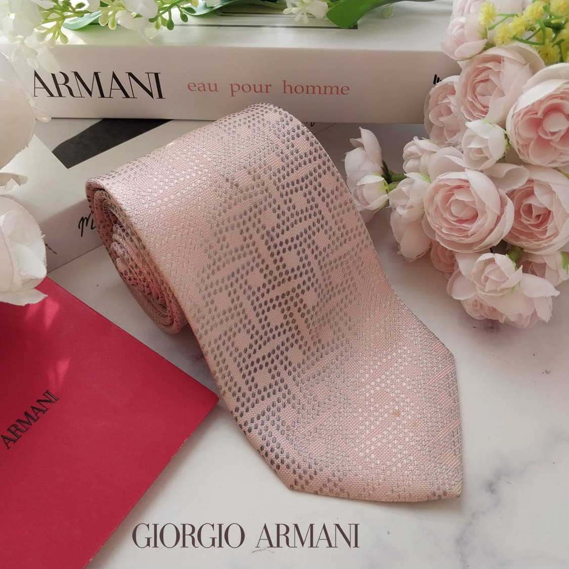 조르지오 아르마니 실크 핑크 자카드 넥타이 9.2cm A등급 k1916
 상품이미지2