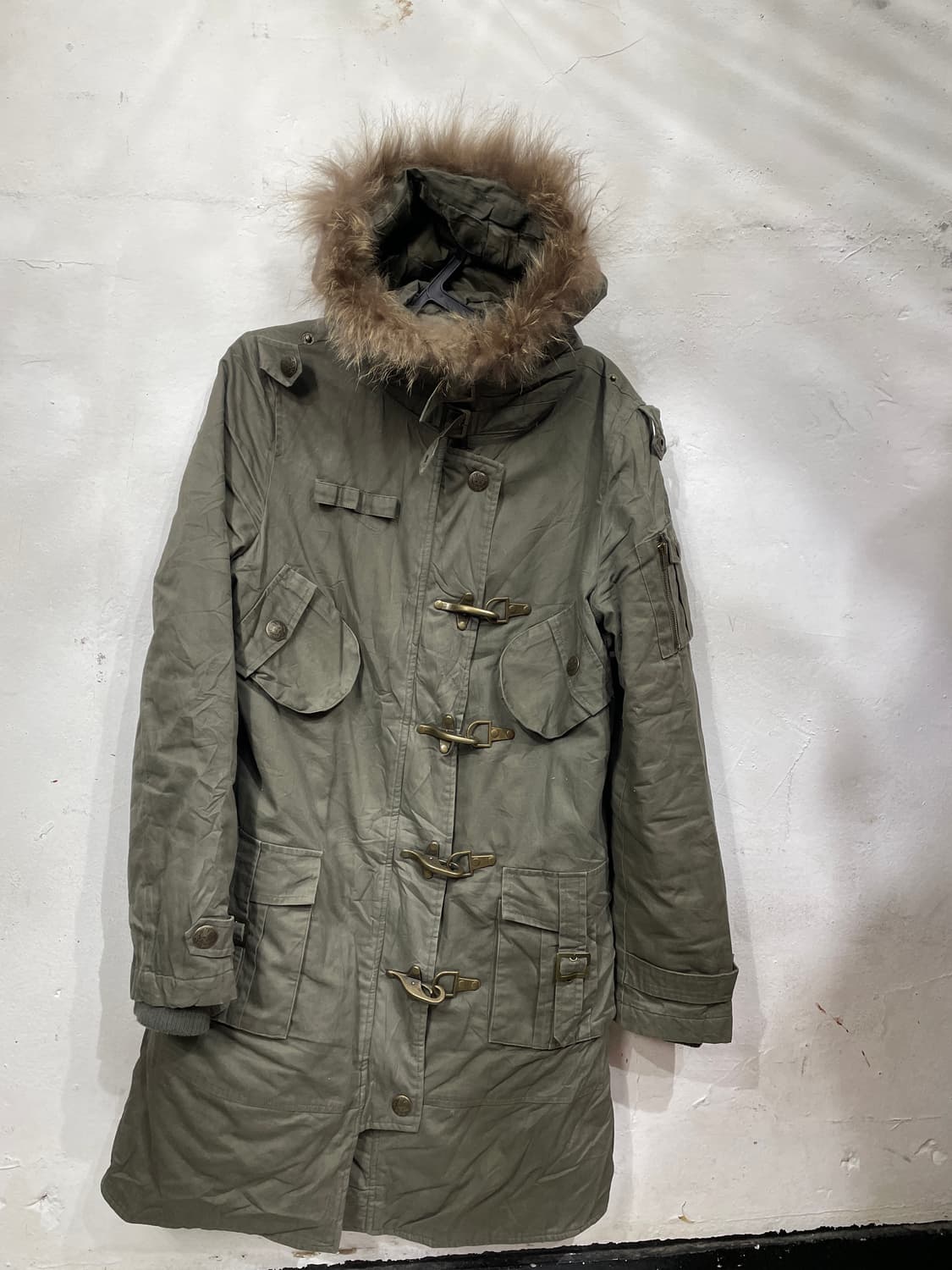 일본빈티지 울프죠 파이어맨 버클 자켓 롱 야상 퍼 후드 개파카 S 상품이미지6