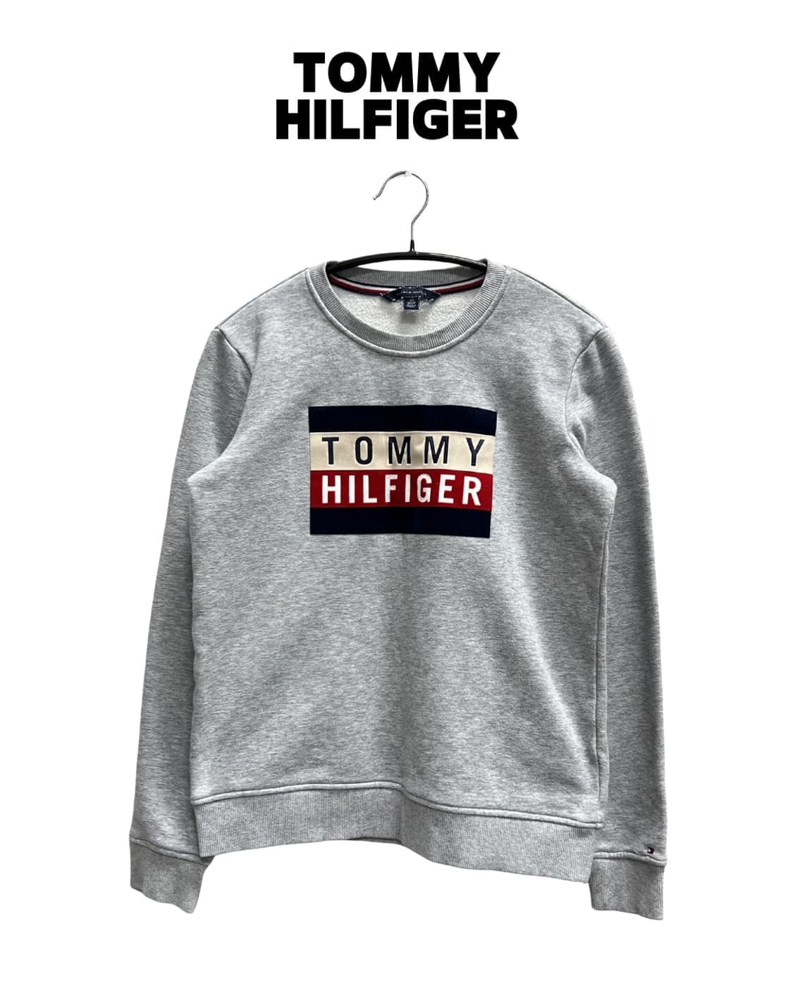 (4) 타미힐피거 우먼스 벨벳 빅로고 맨투맨 그레이 상품이미지1