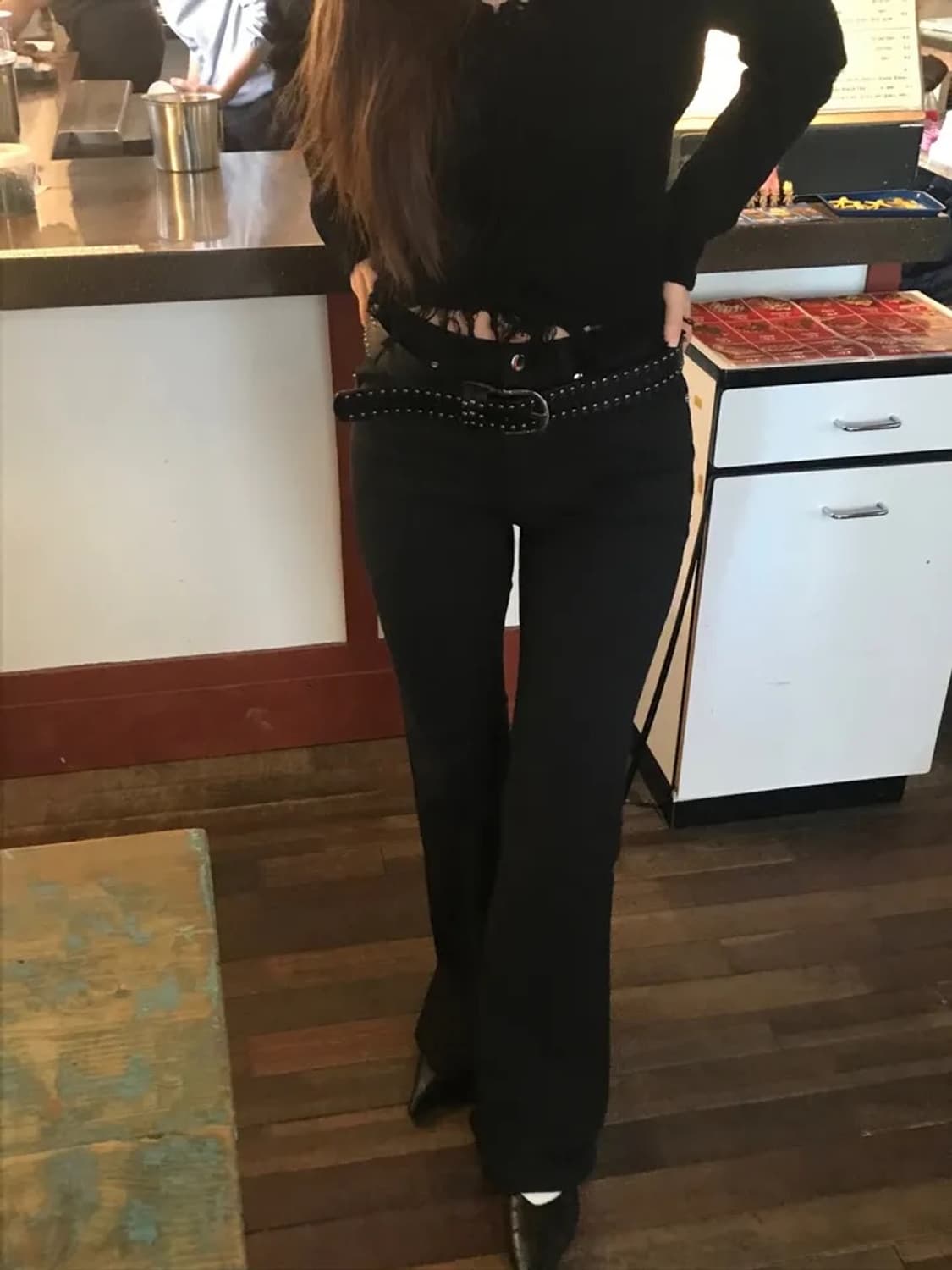 택ㅇ새제품) ootj 스터드 부츠컷 데님 팬츠 블랙 m 상품이미지3