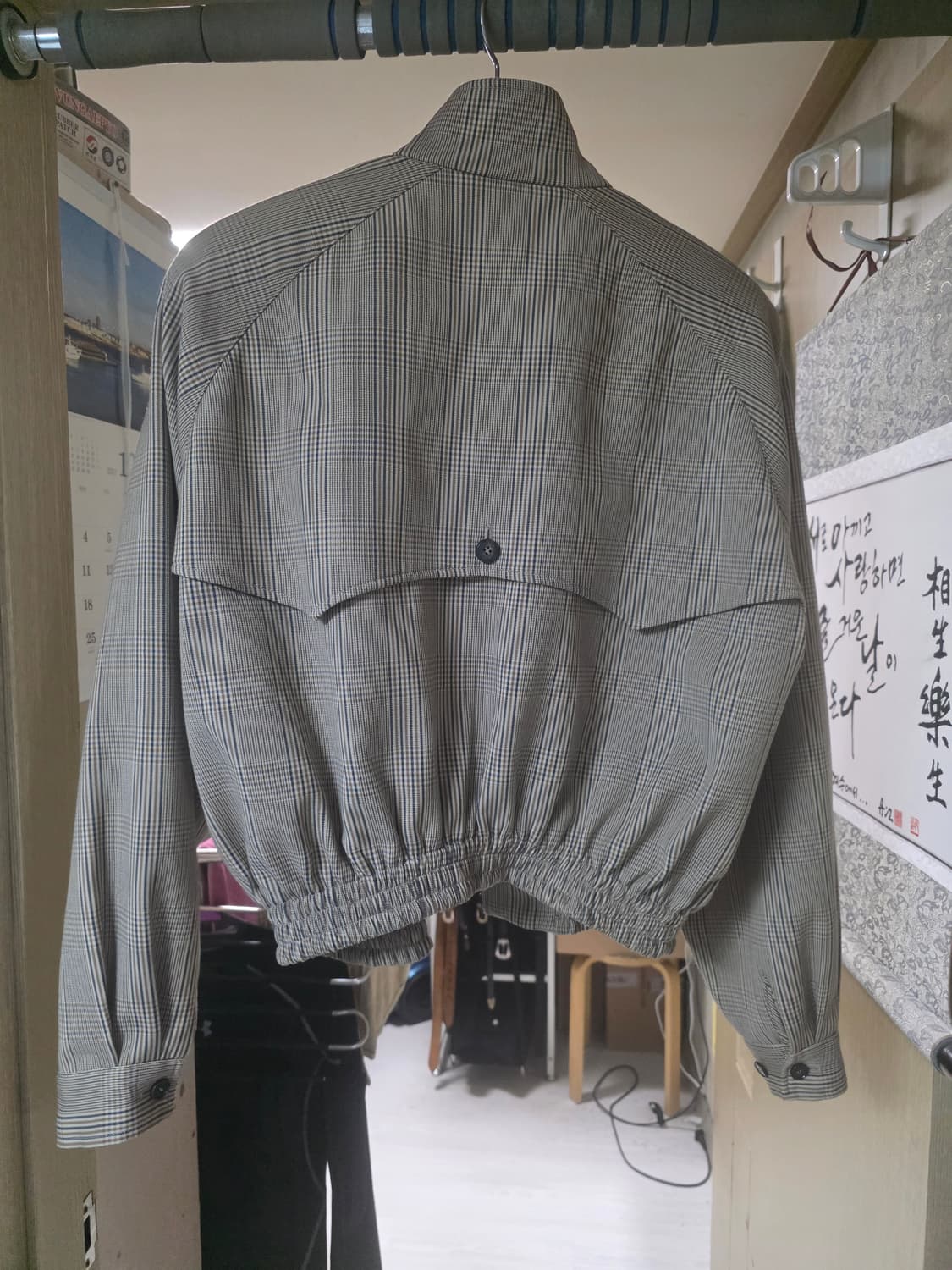 렉토 글렌체크 해링턴 숏 울 자켓 블루종 M 상품이미지5