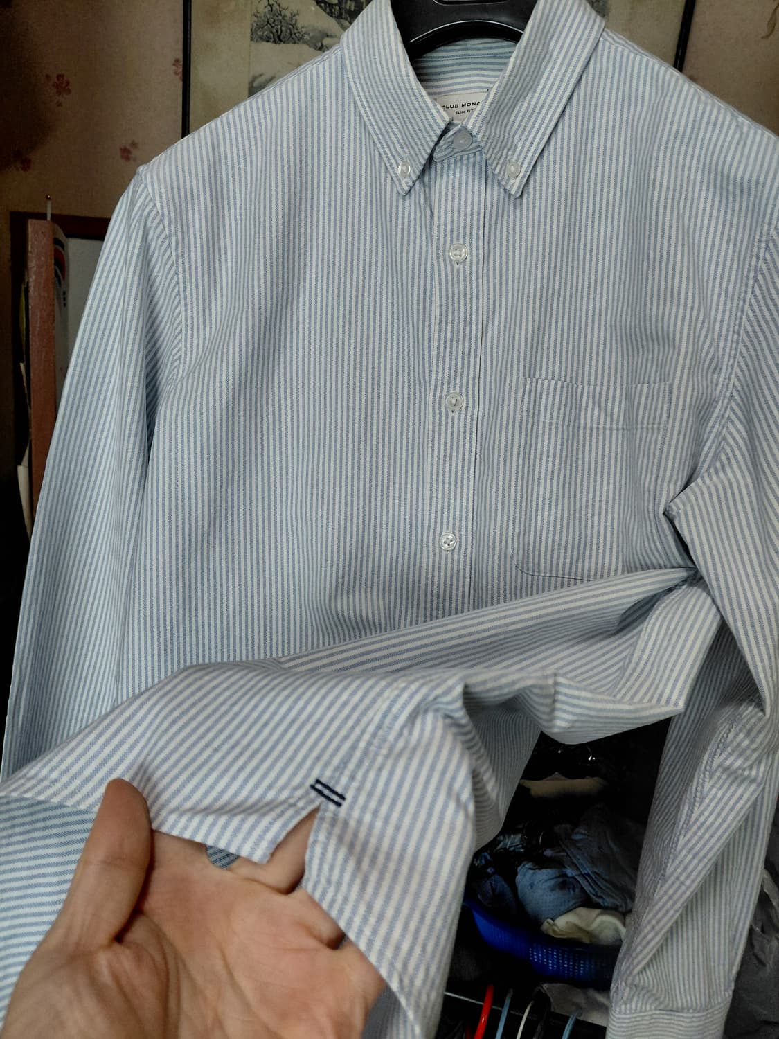 [클럽모나코]슬림핏 옥스포드 스트라이프 셔츠 M(100)사이즈 상품이미지8