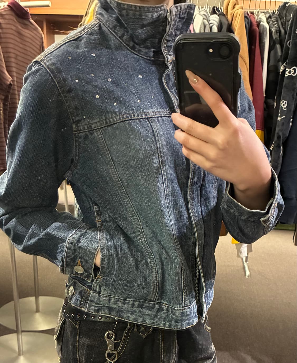 L)Avarice 빈티지 여성 비즈 디테일 데님 집업 자켓 상품이미지1