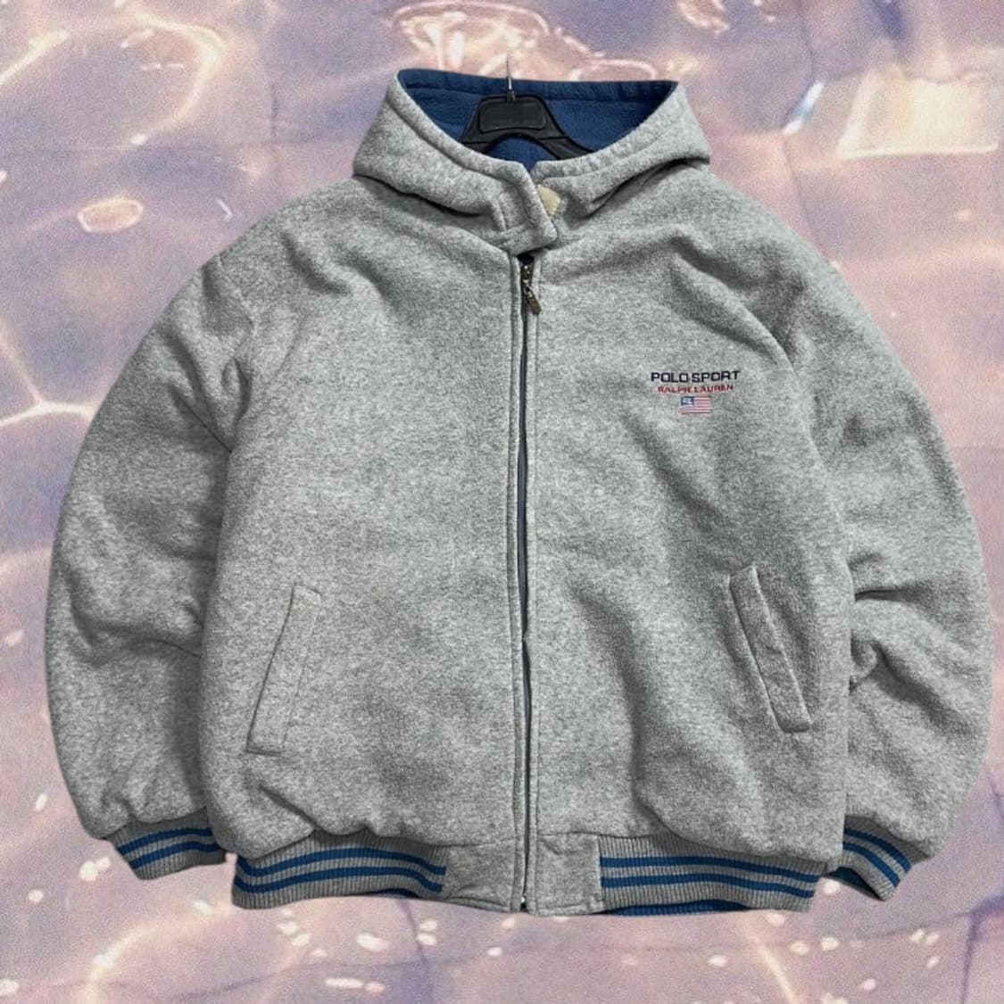 90s 폴로 스포츠 빅로고 리버시블 후리스 플리스 자켓 후드 그레이 10 상품이미지5