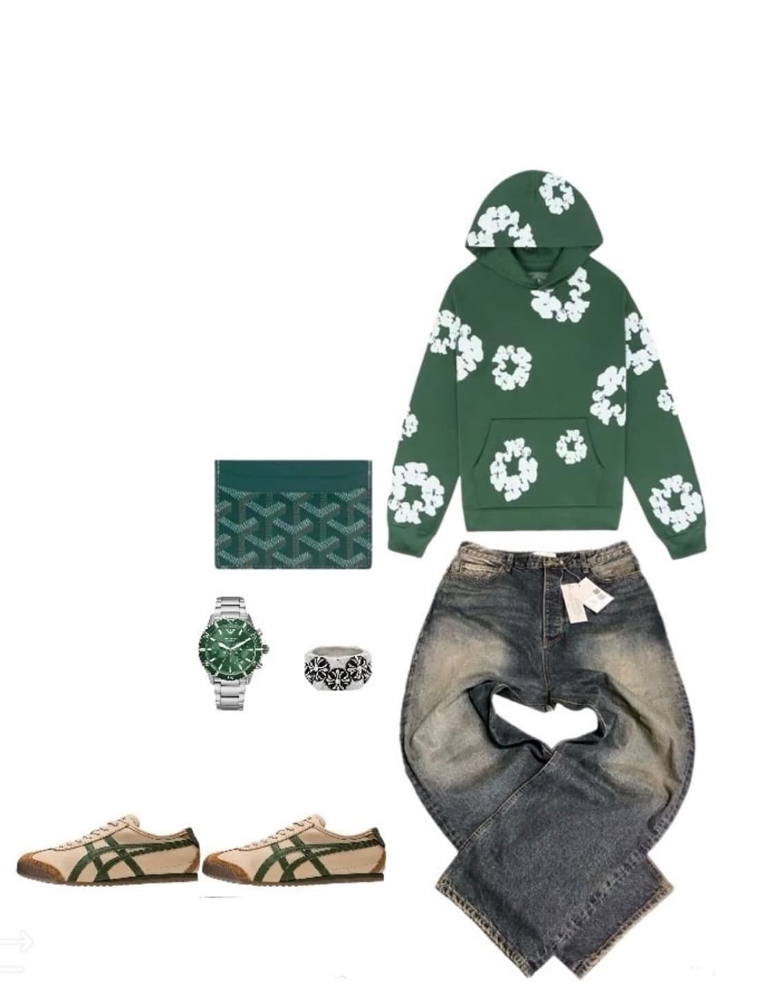 데님티어스 후드티 그린 s 상품이미지5