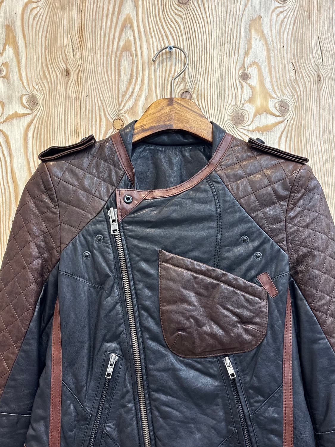 시스템 투톤 레더 라이더 자켓 상품이미지4