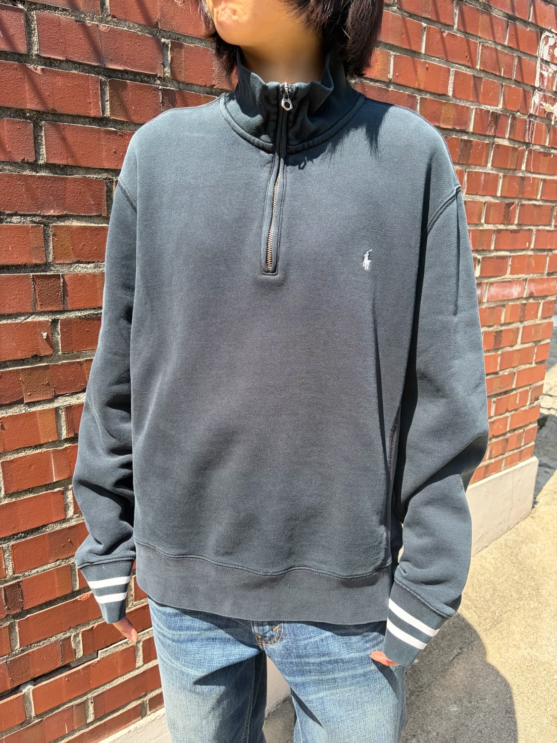 Polo Ralph Lauren 차콜 소매 라인 반집업 스웨트셔츠 L 상품이미지2