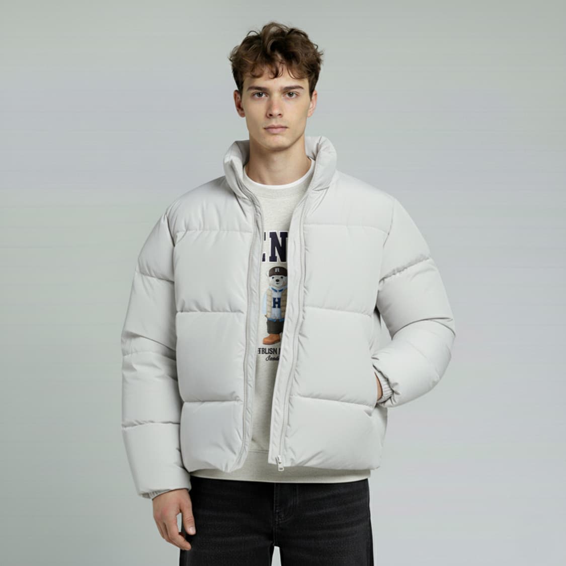 행텐 포레스트 하이넥 푸퍼 점퍼(라이트그레이) 상품이미지1