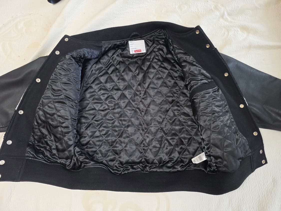 [S] 슈프림 빅로고 샤닐 바시티 자켓 블랙 상품이미지6