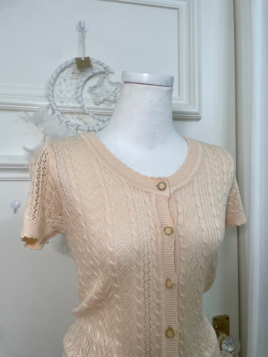 coral crochet half knit cardogan(size-S) 상품이미지6