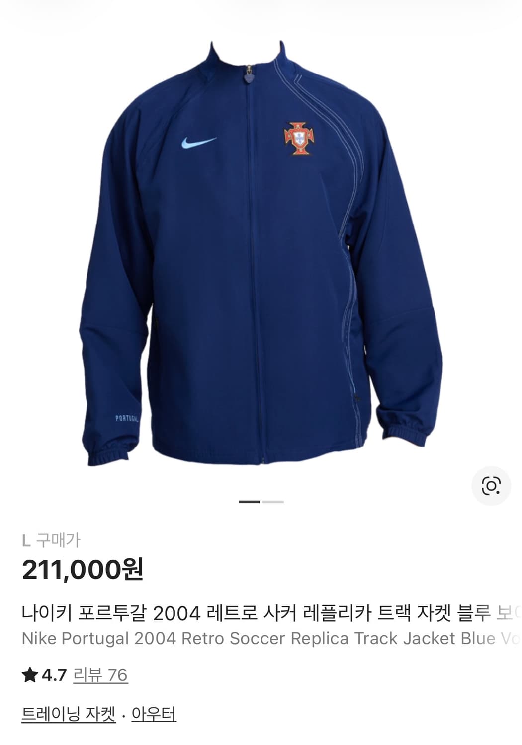 나이키 포르투갈 2004 레트로 사커 레플리카 트랙 자켓 블루 보이드  상품이미지1