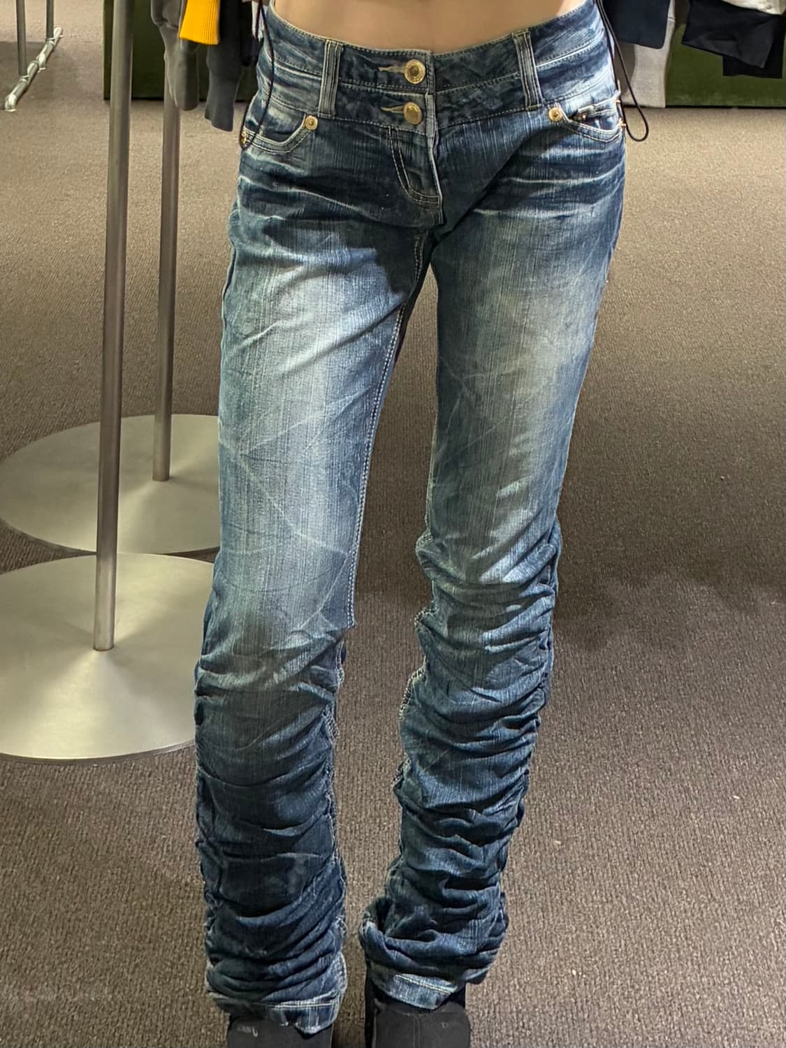 OS)Japanese vintage 여성 셔링 디자인 레이어드 데님팬츠 상품이미지2