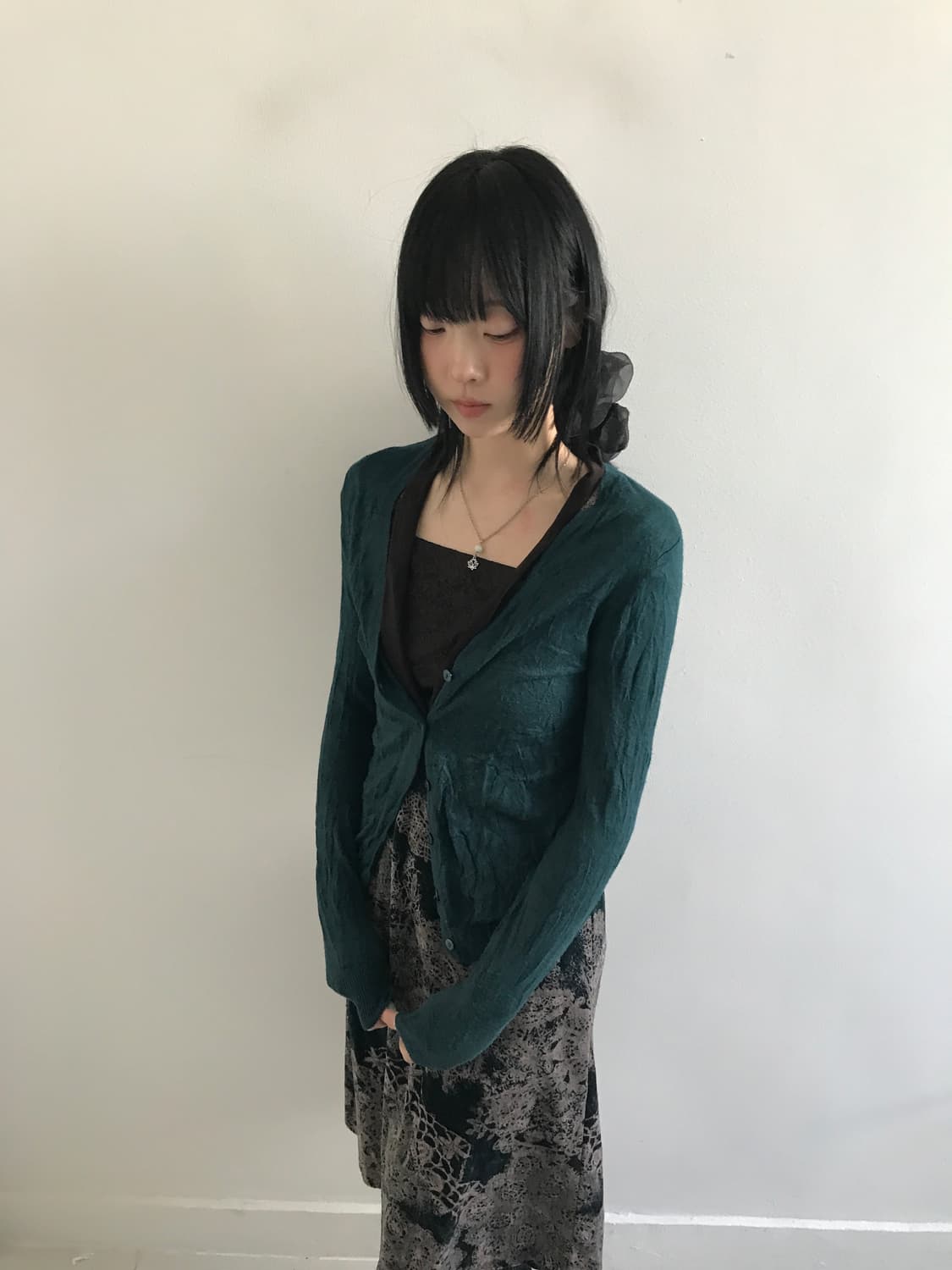 (Vintage)Bluish green slim cardigan 상품이미지2