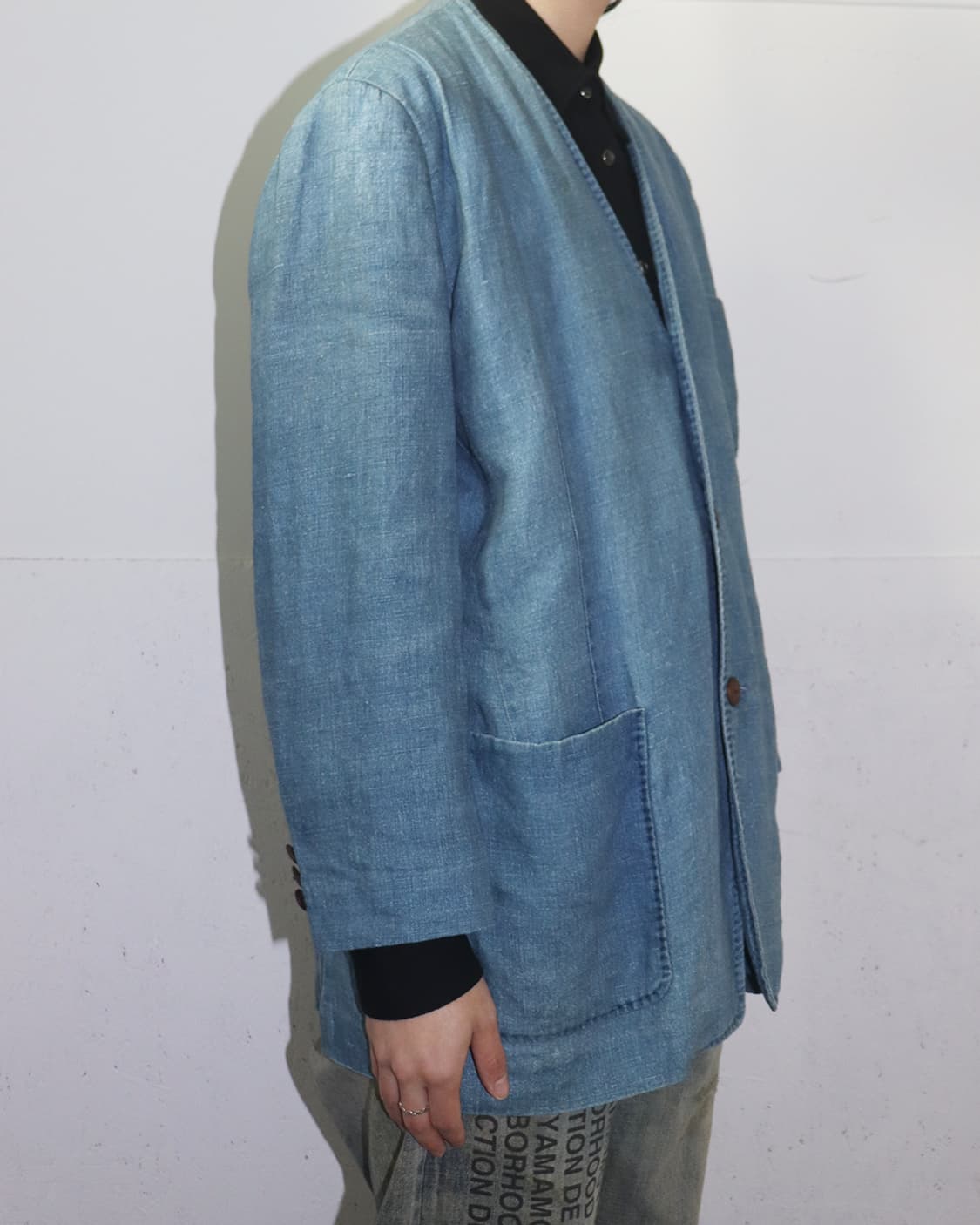 아르마니 진 90s 린넨 자켓 블루 상품이미지3