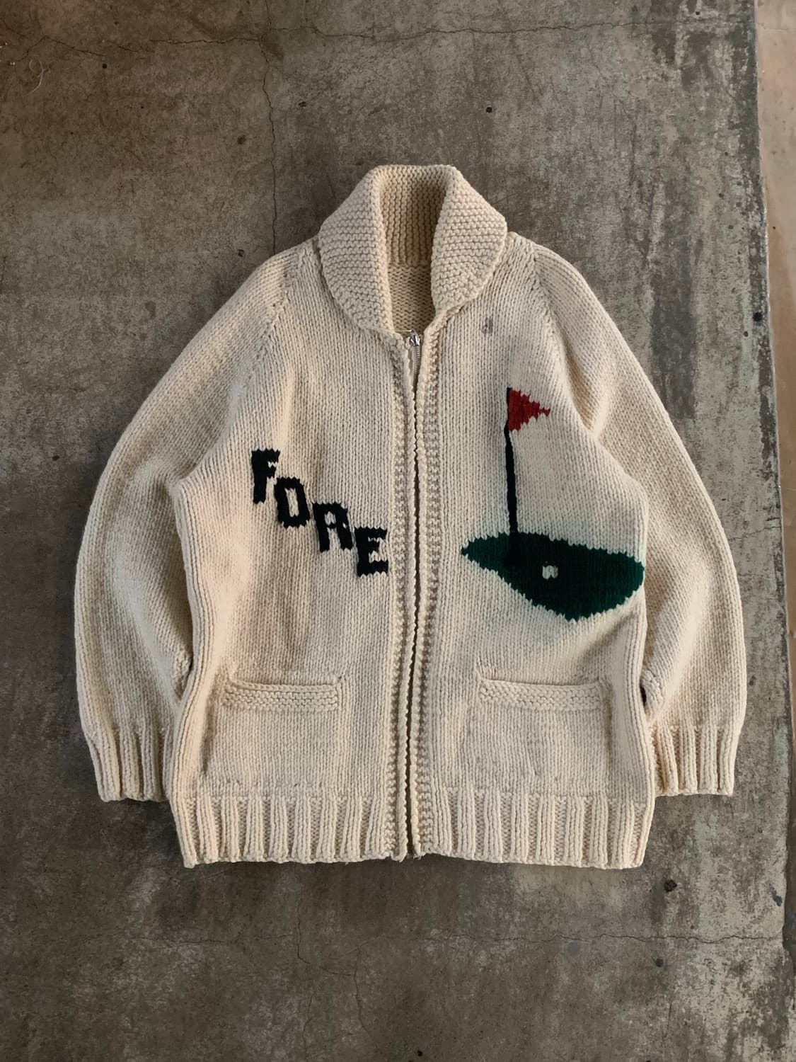 60s 핸드 니트 캐네디언 집업 스웨터 골프 상품이미지2