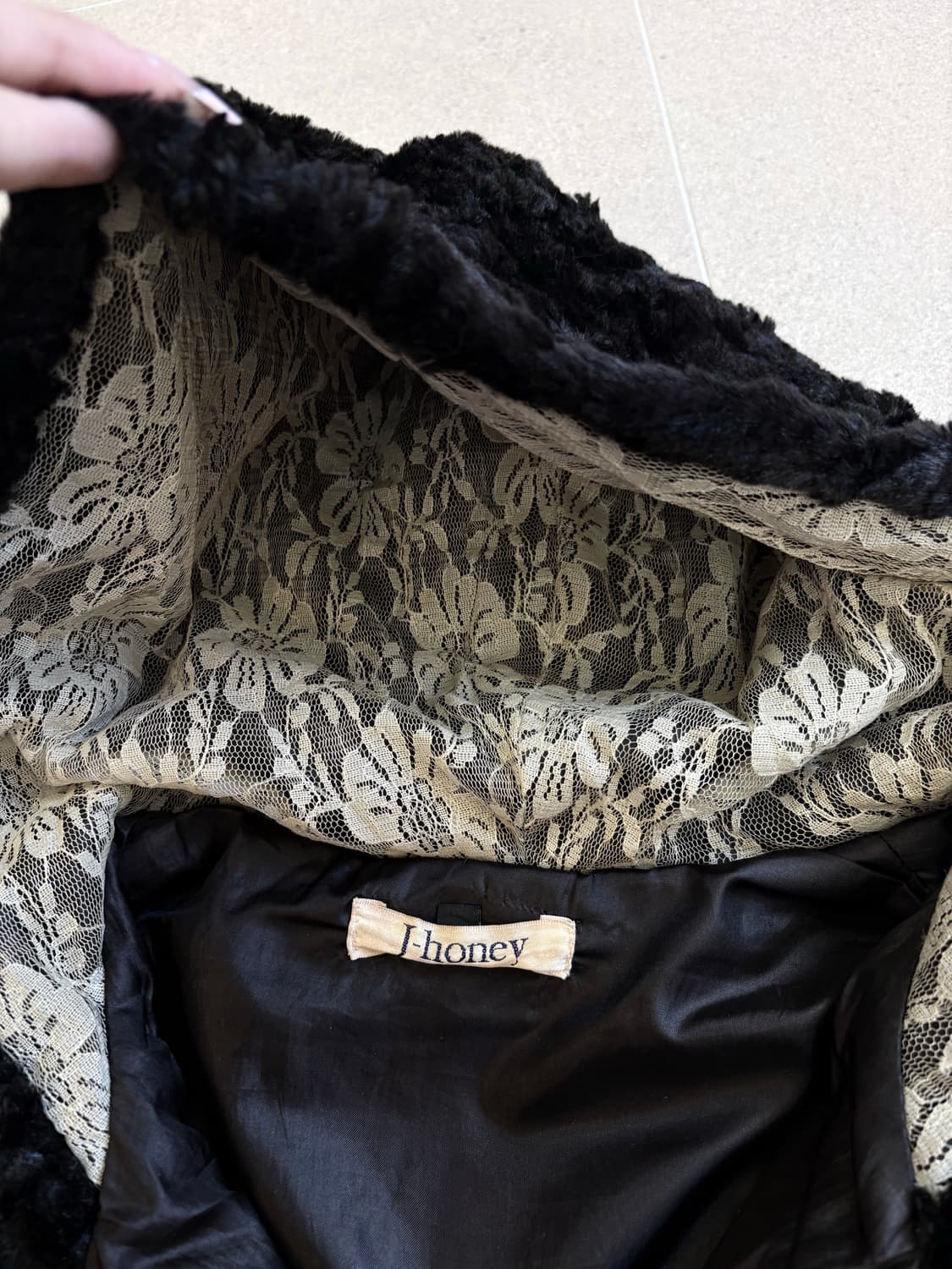 블랙 퍼 후드집업 상품이미지2