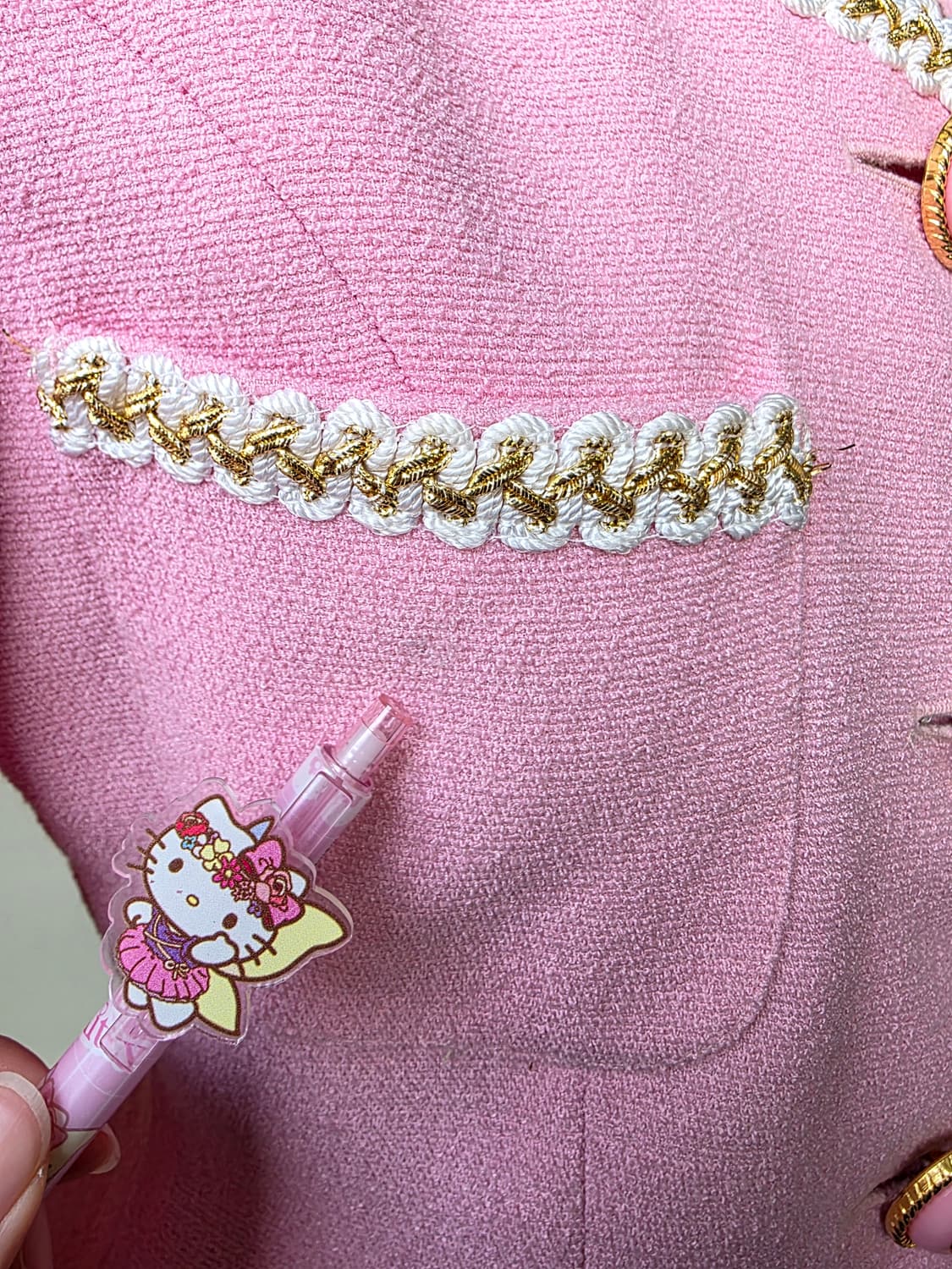 핑크 레이스 테이핑 금장 버튼 트위드 자켓 상품이미지6