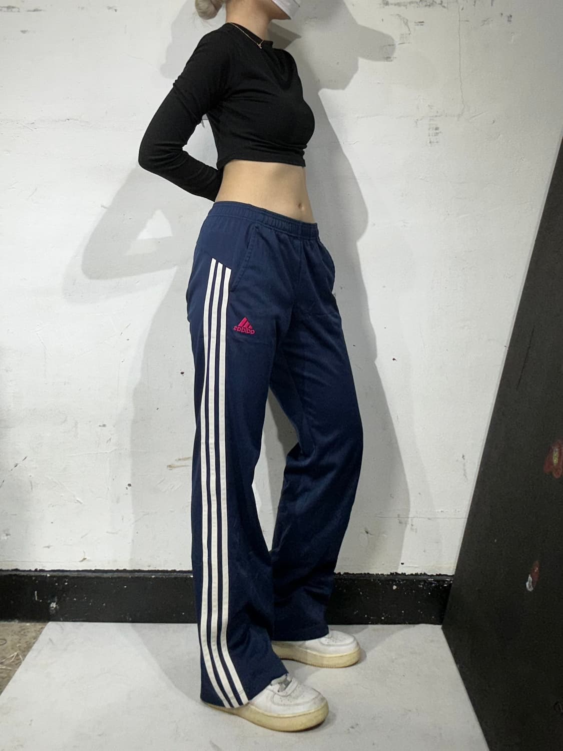 아디다스 네이비 핑크 와이드 트레이닝 팬츠 삼선 부츠컷 추리닝 바지 M 상품이미지1