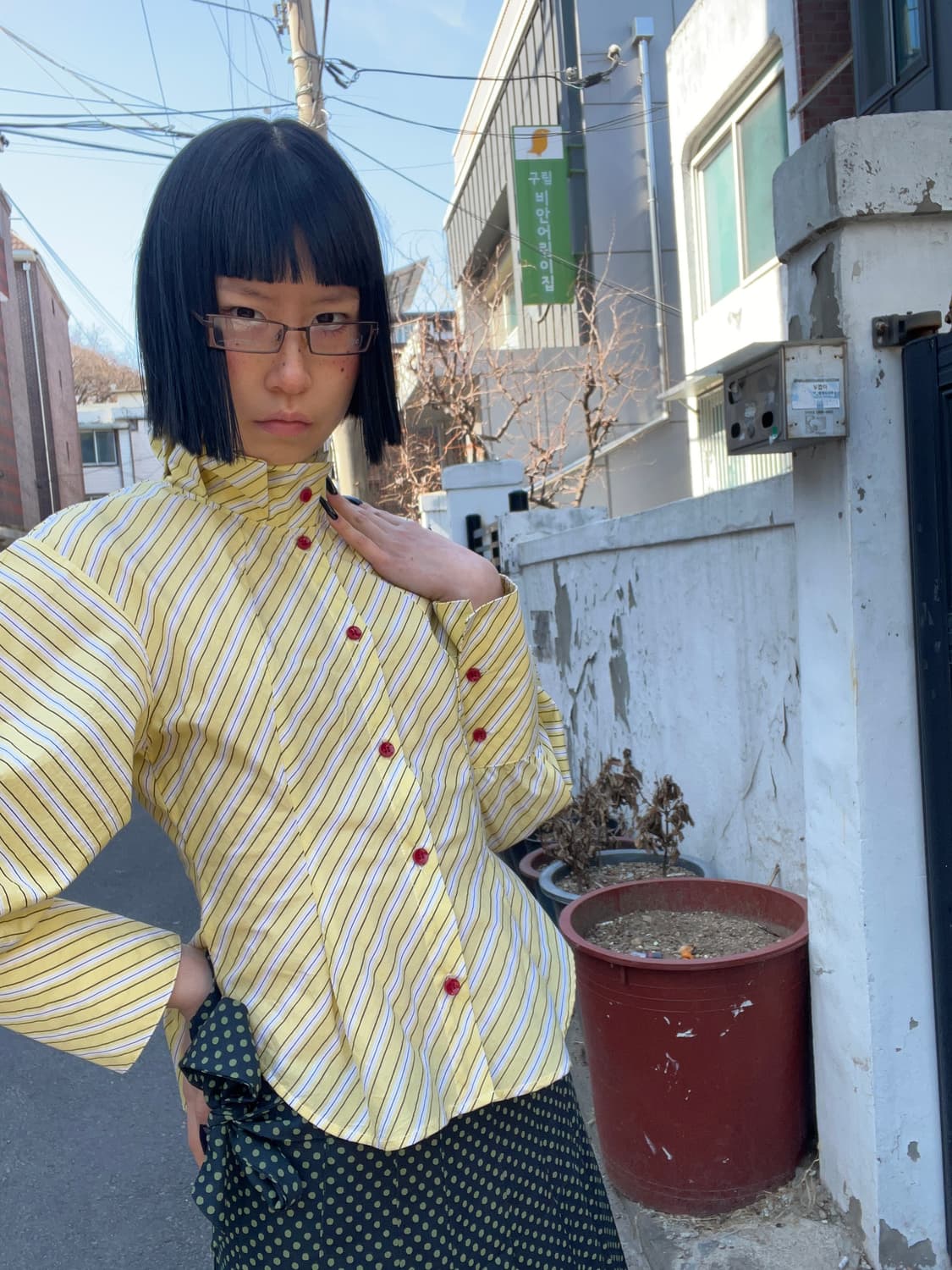 옐로우 스트라이프 블라우스 상품이미지3