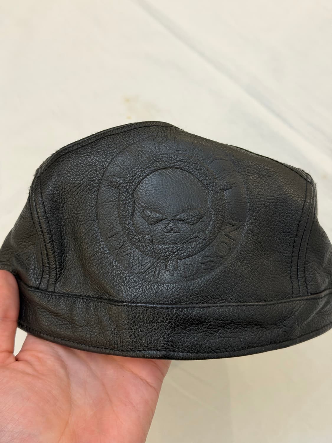 할리데이비슨 카우하이드 스컬 가죽 베레모 헌팅캡 블랙 상품이미지2
