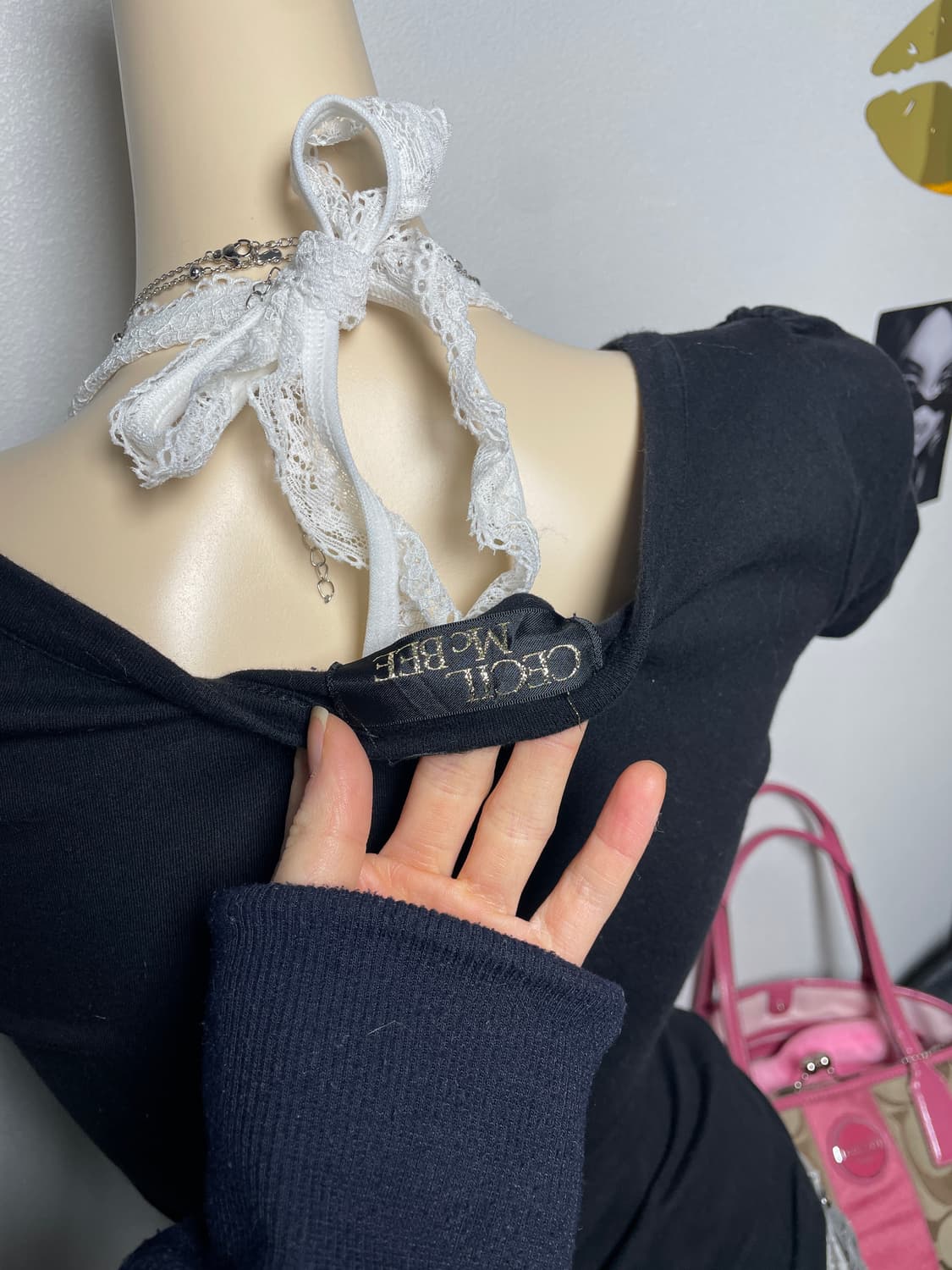 Cecil Mcbee 세실맥비 리본 레터링 반팔티 탑 상품이미지3