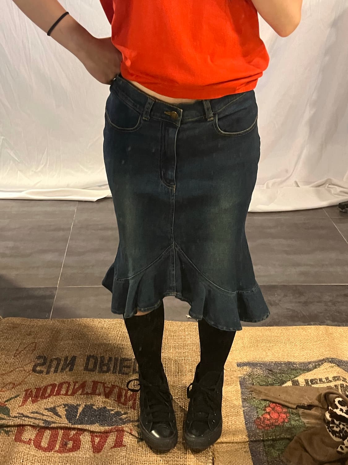 Vintage denim frill skirt 상품이미지3