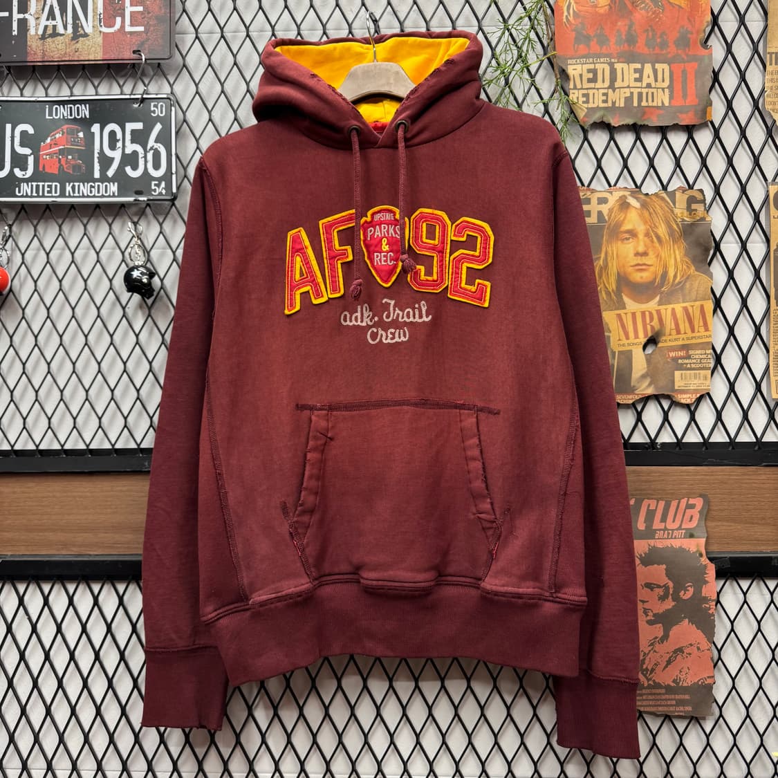 00s 아베크롬비 후드티 전면 AF92 로고 포인트 버건디 상품이미지1