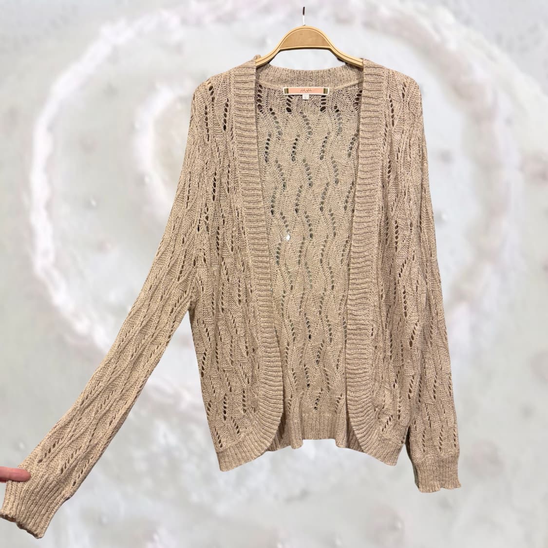 일본 빈티지 모리걸 베이지 크로셰 그물 롱슬리브 오픈 가디건 상품이미지2