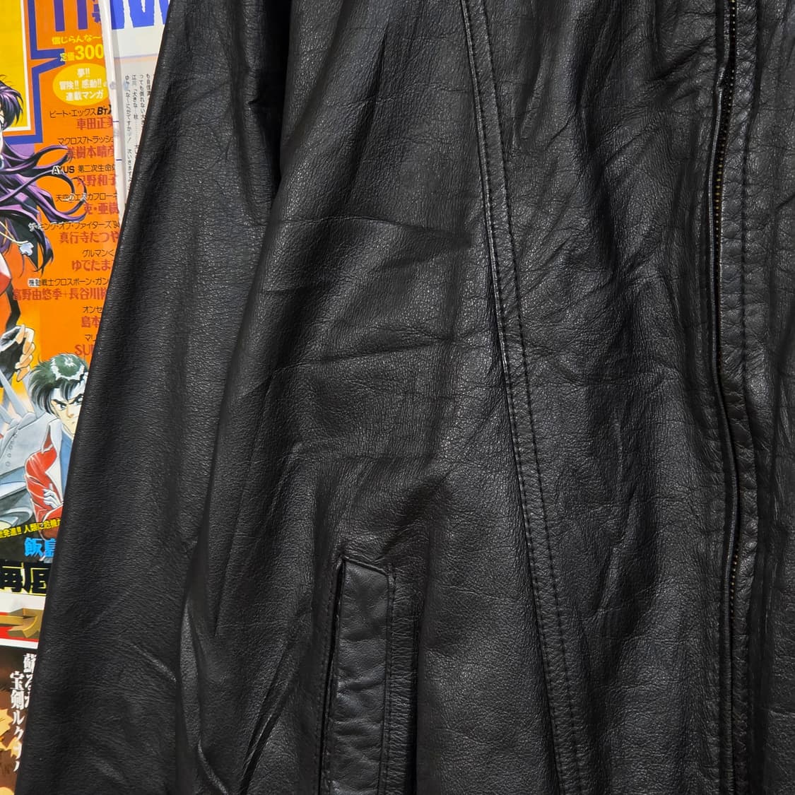 JPN 체크 안감 소가죽 블랙 봄버 자켓 상품이미지4