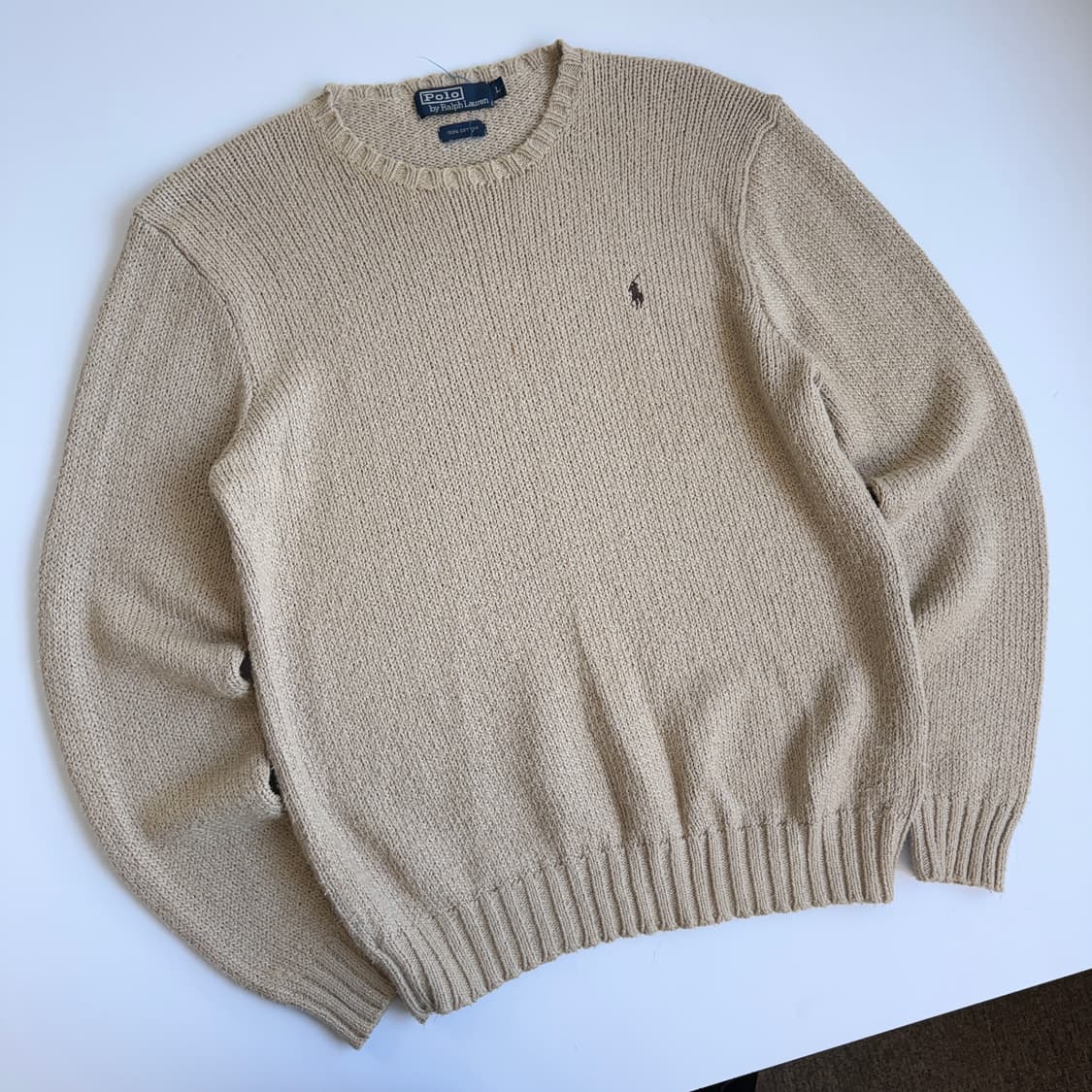 Polo 폴로 랄프로렌 베이지 브라운 포니 코튼 라운드 니트 상품이미지3